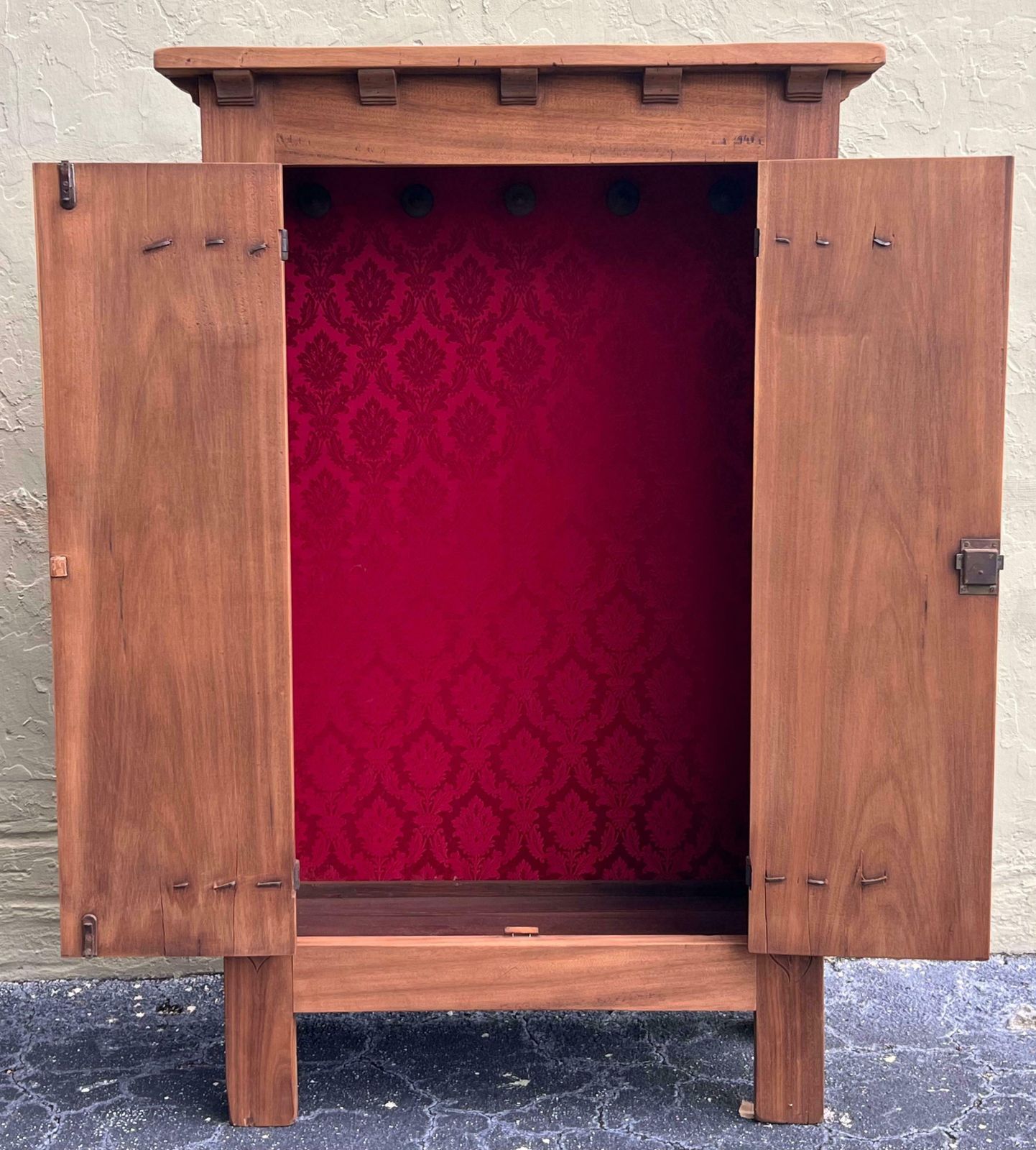 Spanish Gothic Style Walnut Entry Wardrobe With Five Hangers And Carvings photo Furniture