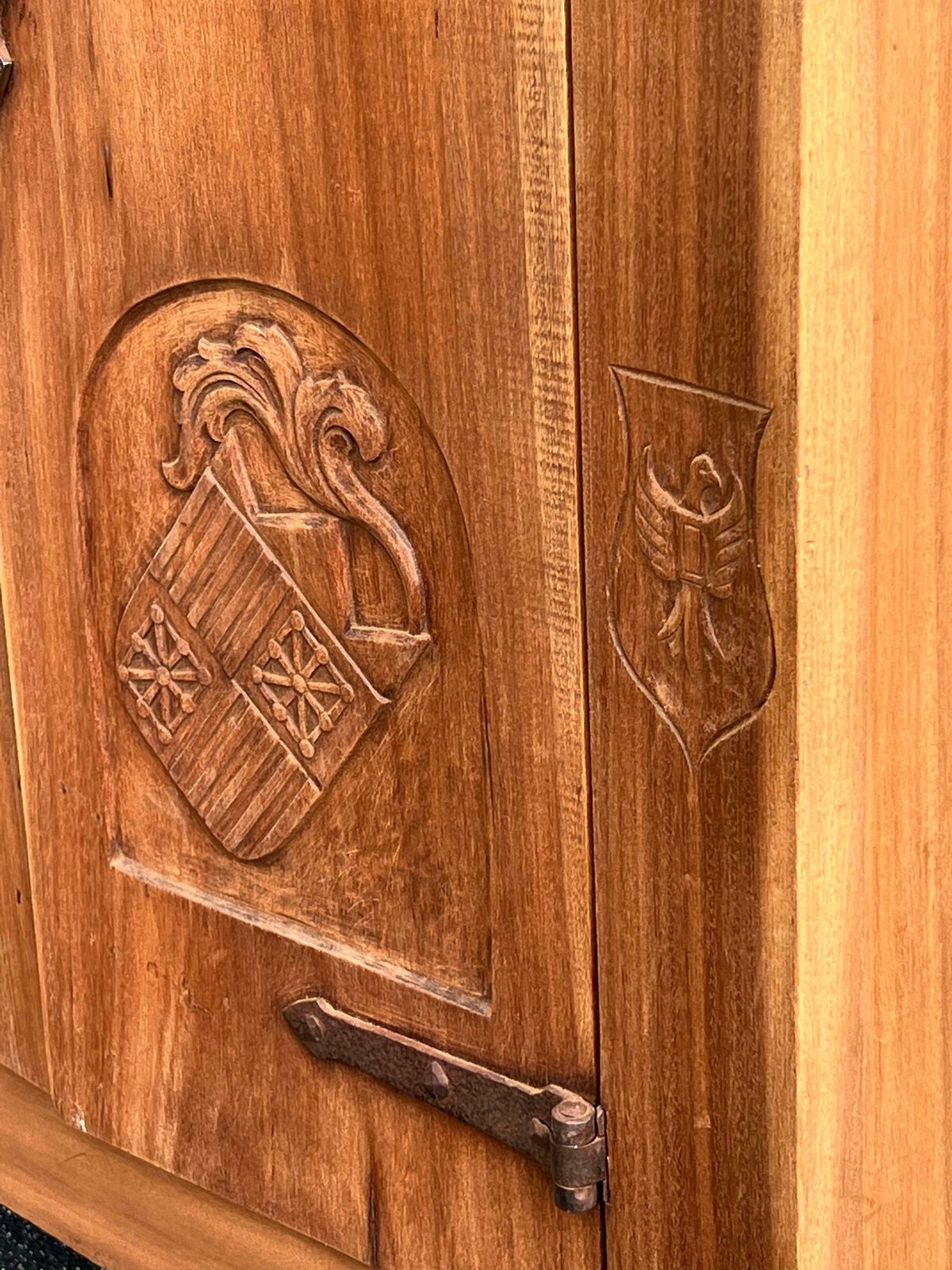 Spanish Gothic Style Walnut Entry Wardrobe With Five Hangers And Carvings photo vintage