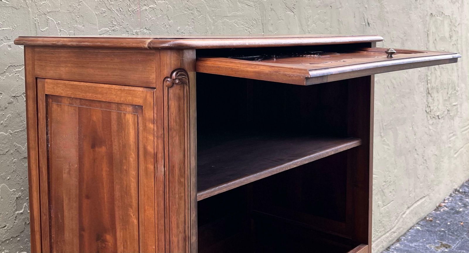 Spanish Fall Front Secretary Desk In Carved Oak, Spain, Circa 1950 photo 2614.0