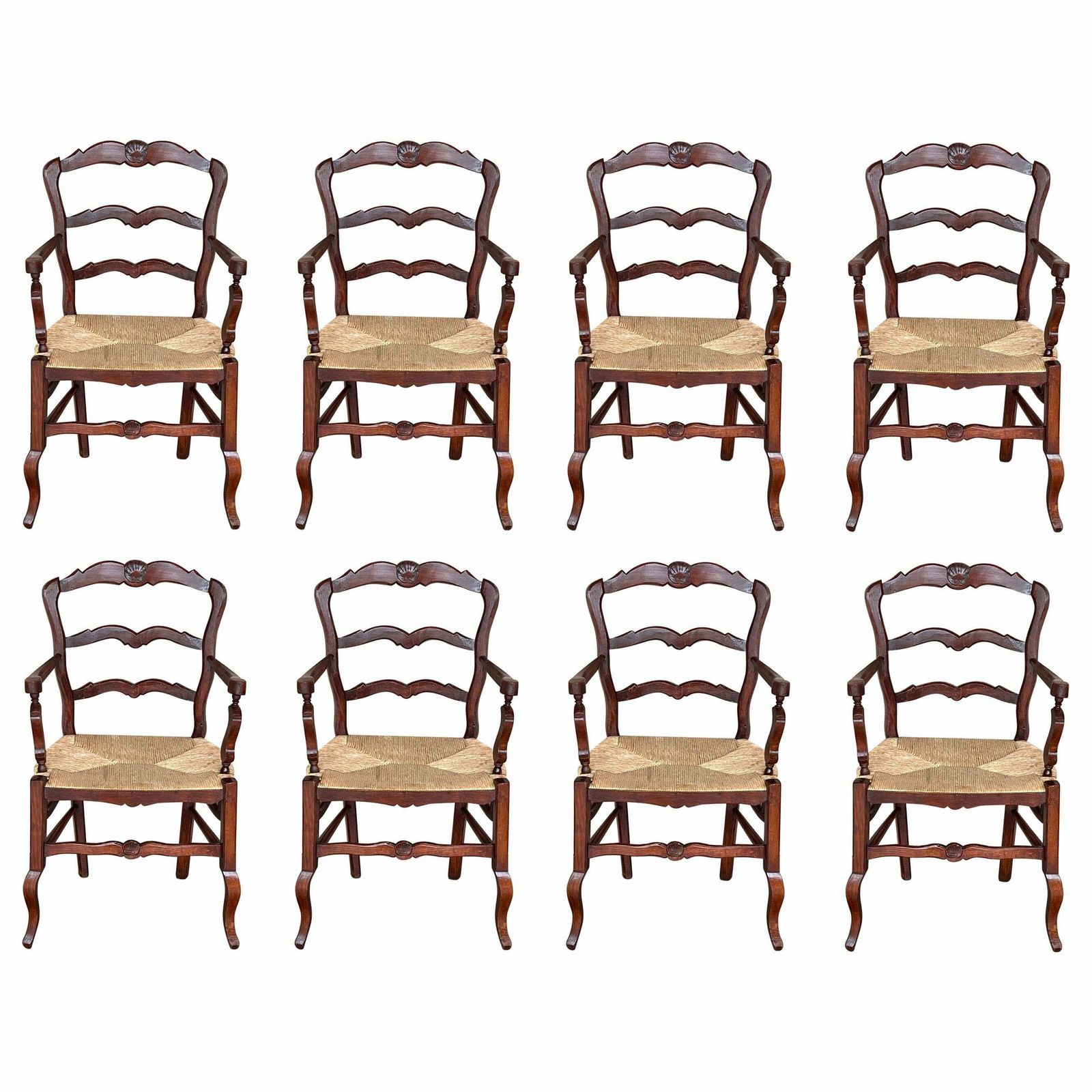 19th Set Of Eight Spanish Armchairs With Cane Seat