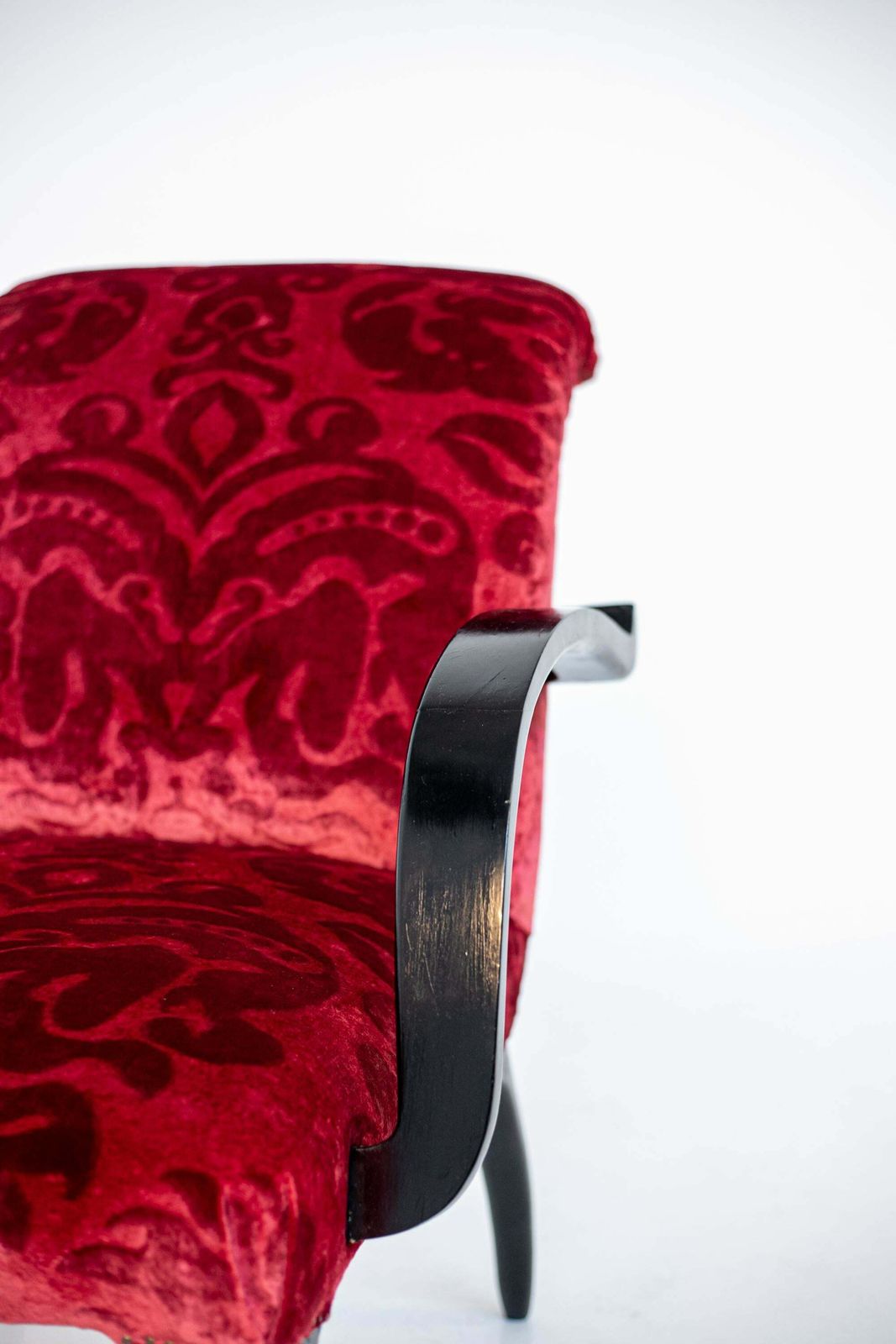 Gilbert Rohde Att. Pair Of American Armchairs In Red Velvet Damask And Wood photo 3984.0
