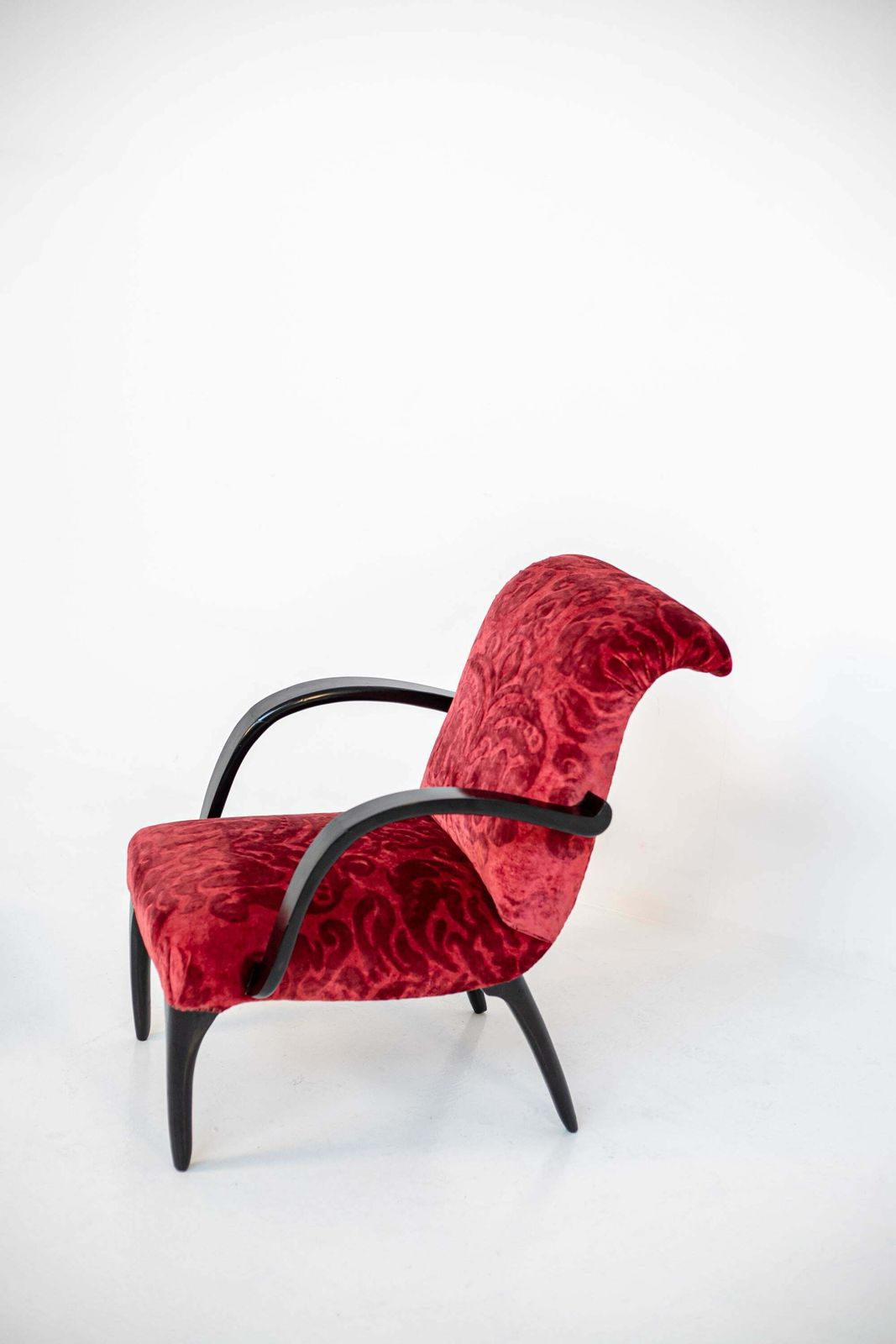 photo furniture Gilbert Rohde Att. Pair Of American Armchairs In Red Velvet Damask And Wood