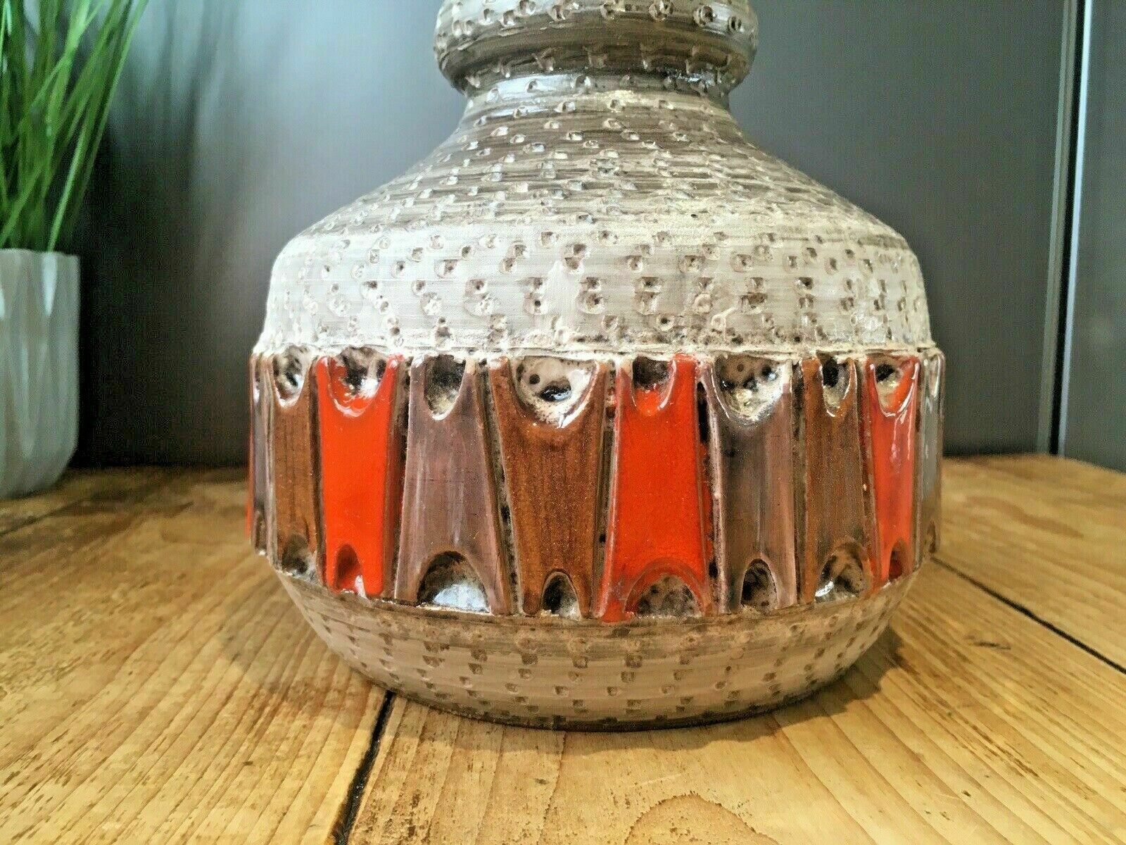 1 Superb 50s Mcm Italian Pottery Fratelli Fanciullacci Orange Lamp Base Abstract photo vintage