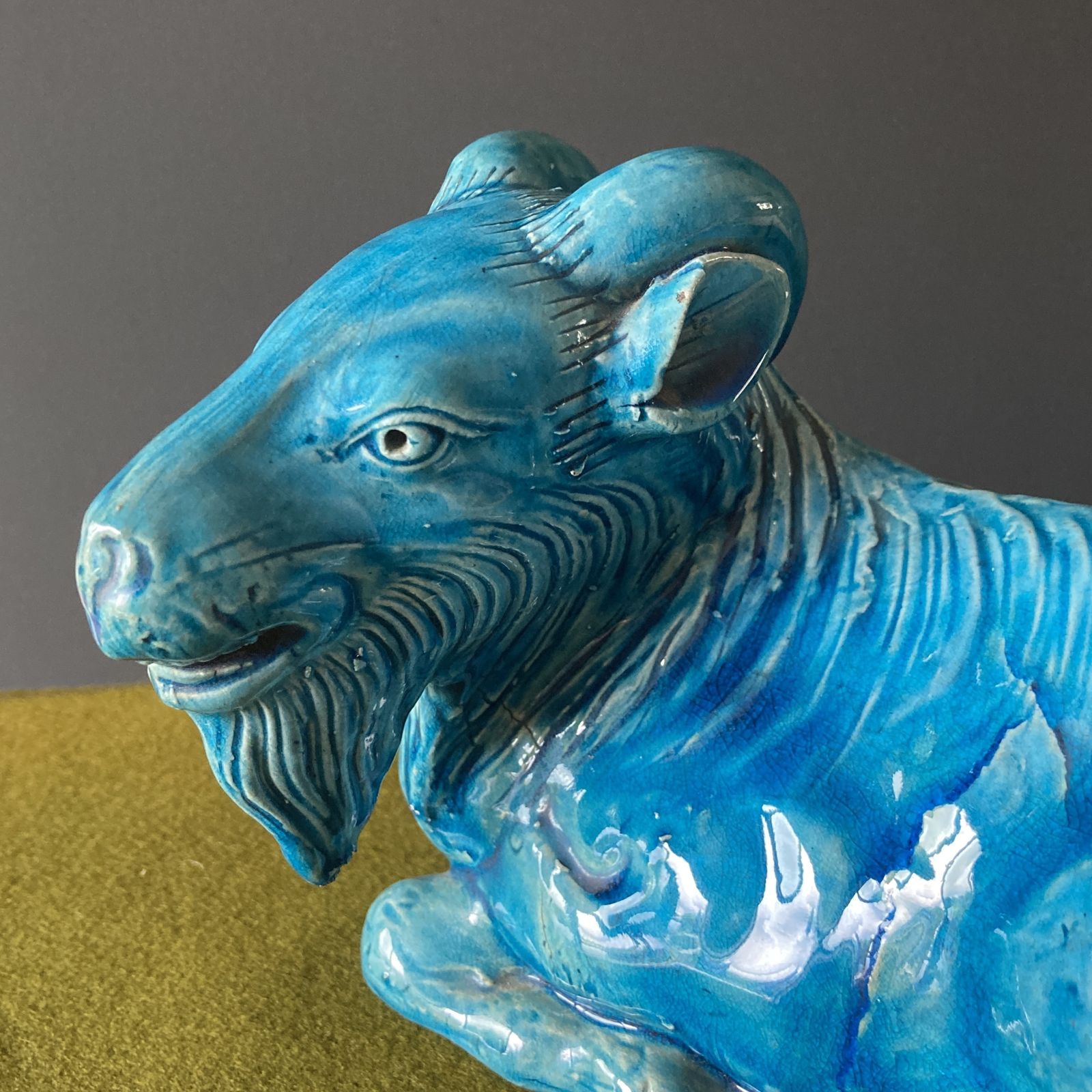 photo for sale Pair Of Turquoise Glazed Porcelain Goats, Qing Dynasty, Circa 19th Century