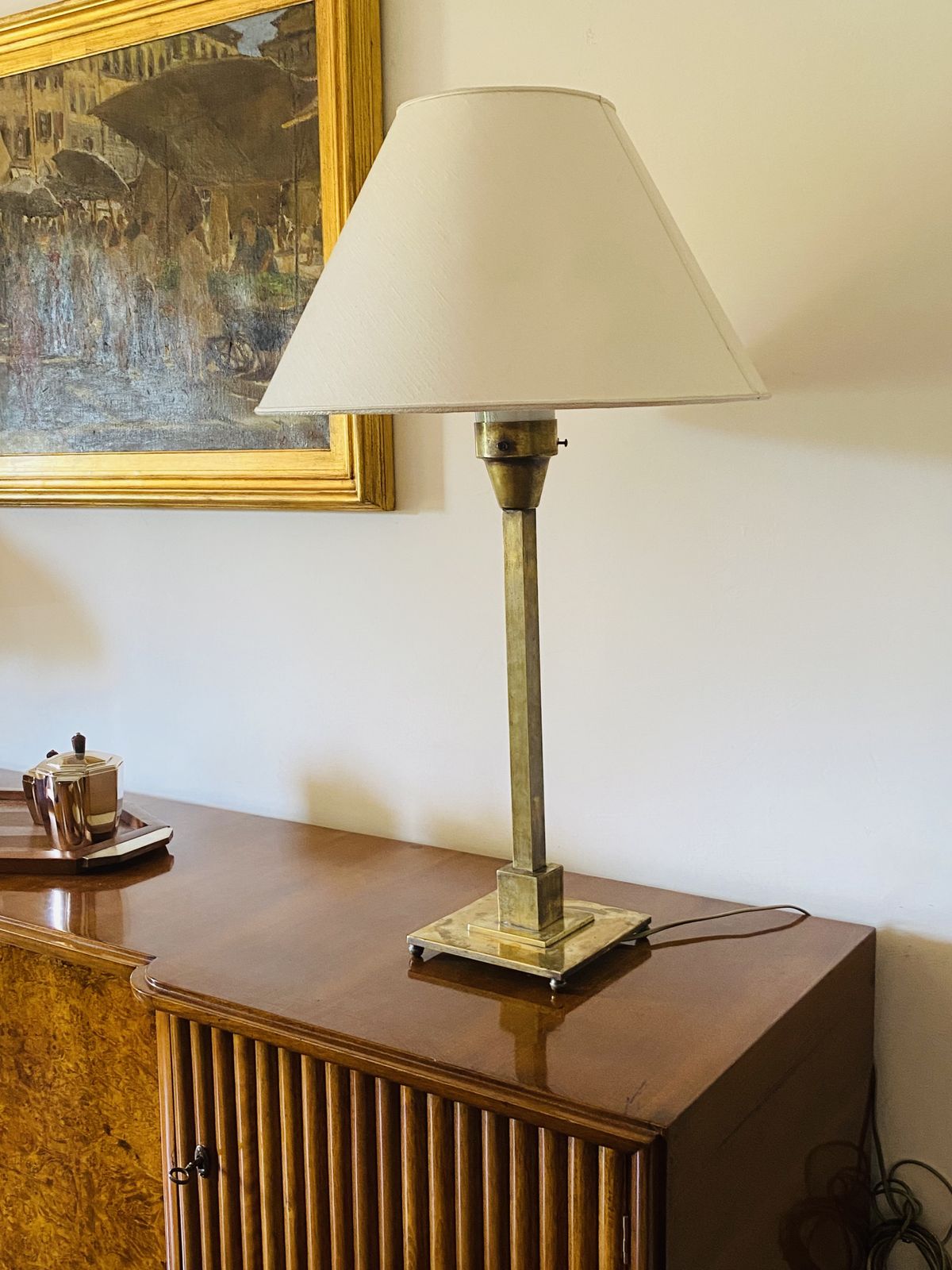 Rationalist Monumental Brass Table Lamp, Officine A. Boffelli Milano Italy 1935 photo 850.0