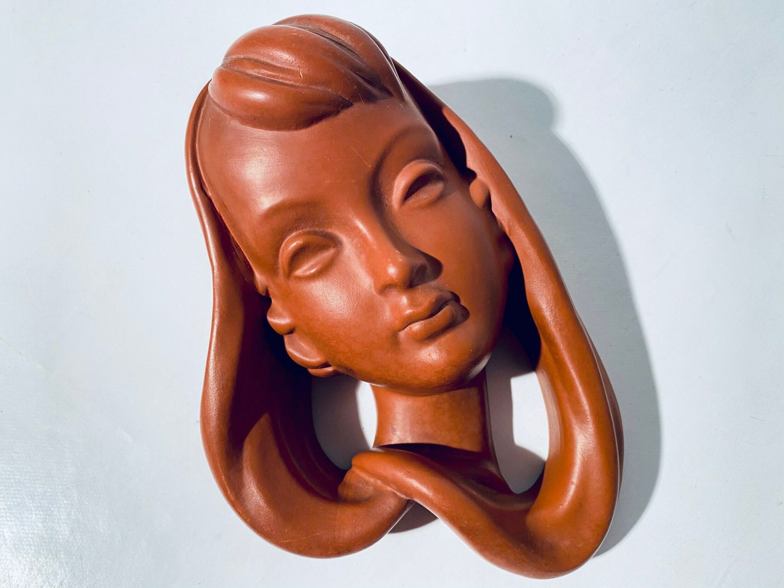 Gmundner Keramik Brown Womans Head / Vintage Wall Decoration