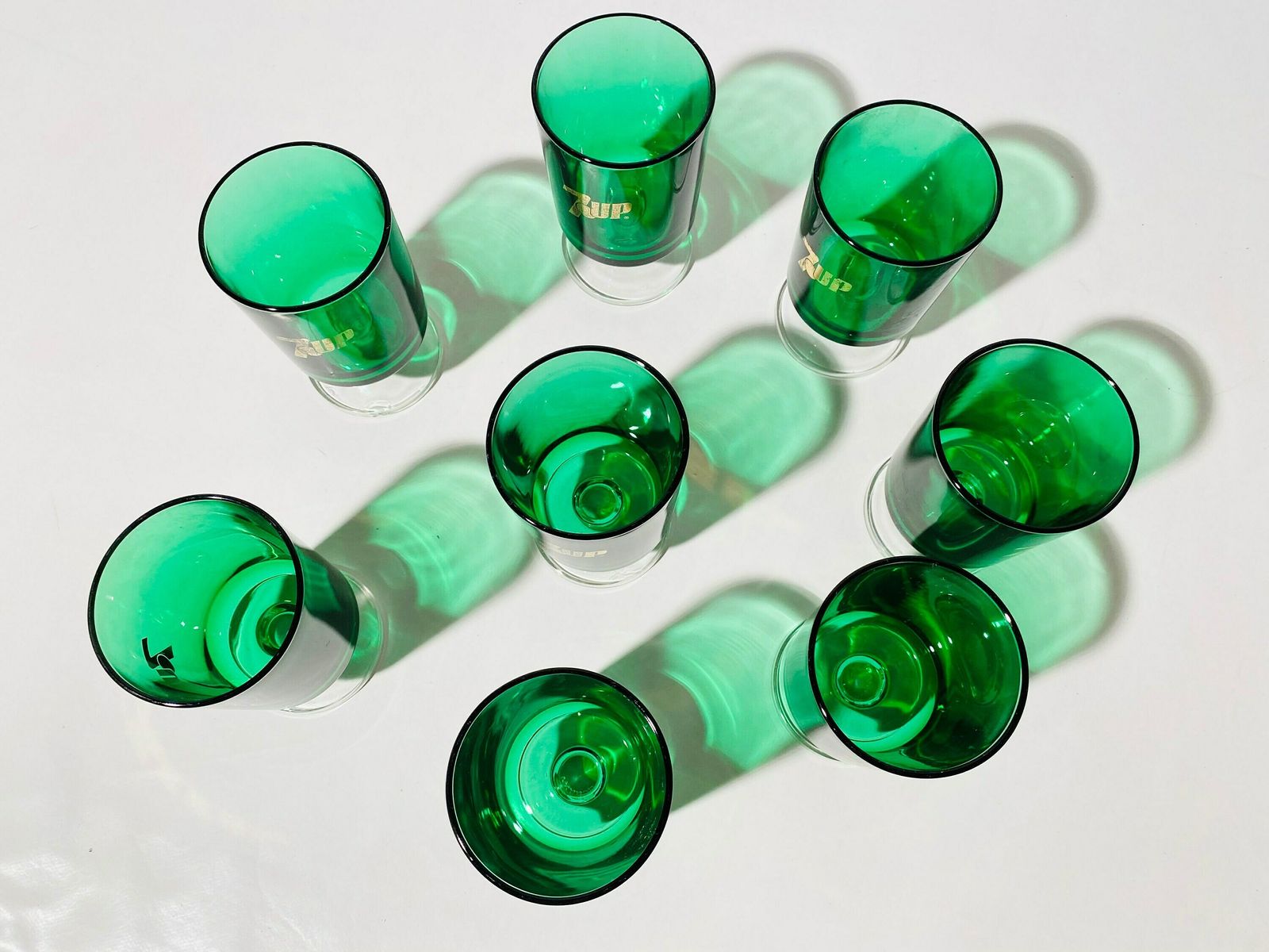 Eight 7up Green Vintage Drinking Glasses / Made In France / Vintage Decor 70s photo buy