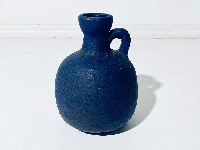 Dark Blue Ruscha Fat Lava Ceramic Jug Vase West Germany / Vintage Decor 1960s photo 76.0
