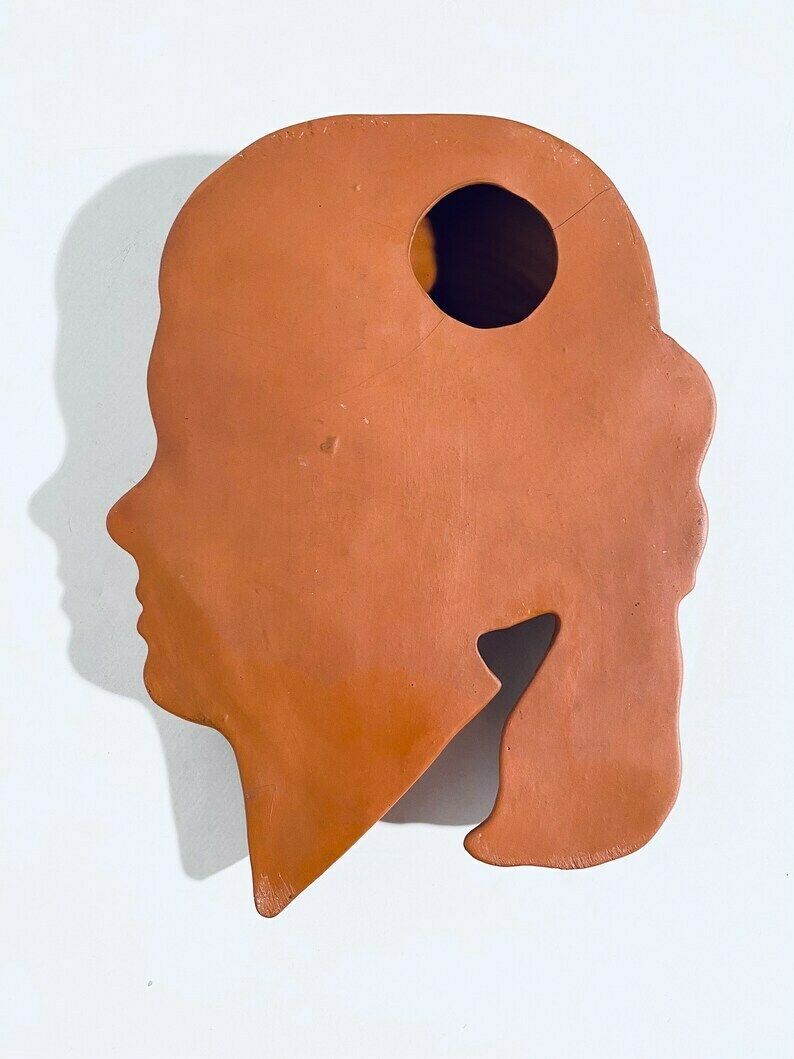 Ceramic Brown Young Girls Head Wall Mask / Mcm 1950s Vintage Wall Decor photo buy