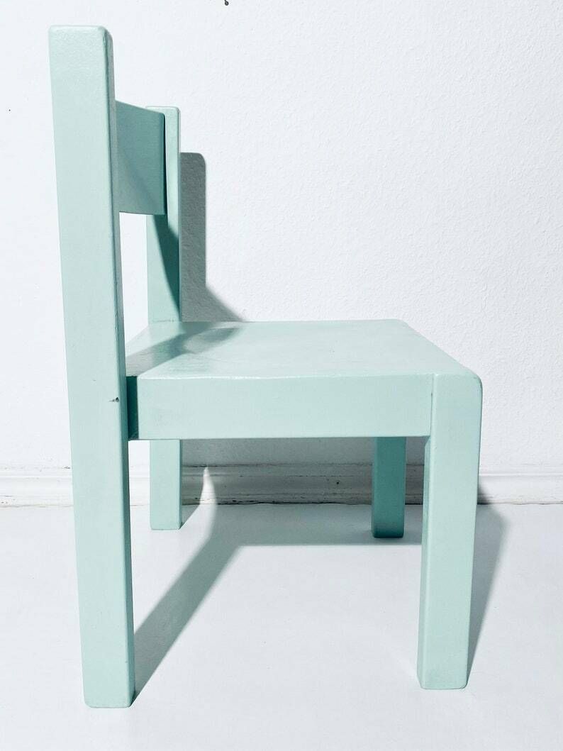 Vintage Turquoise Childrens Chair Kids Stool / Vintage Shabby Chic Furniture 70s photo Furniture