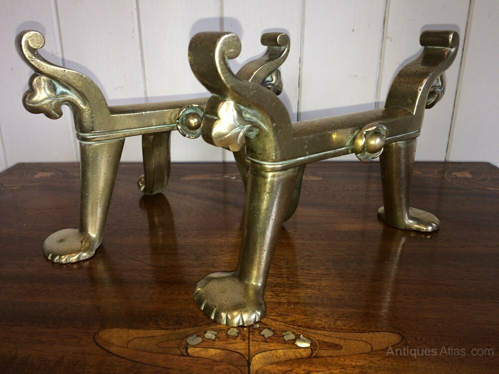 Arts And Crafts Brass Fire Dogs By Benham &Froud