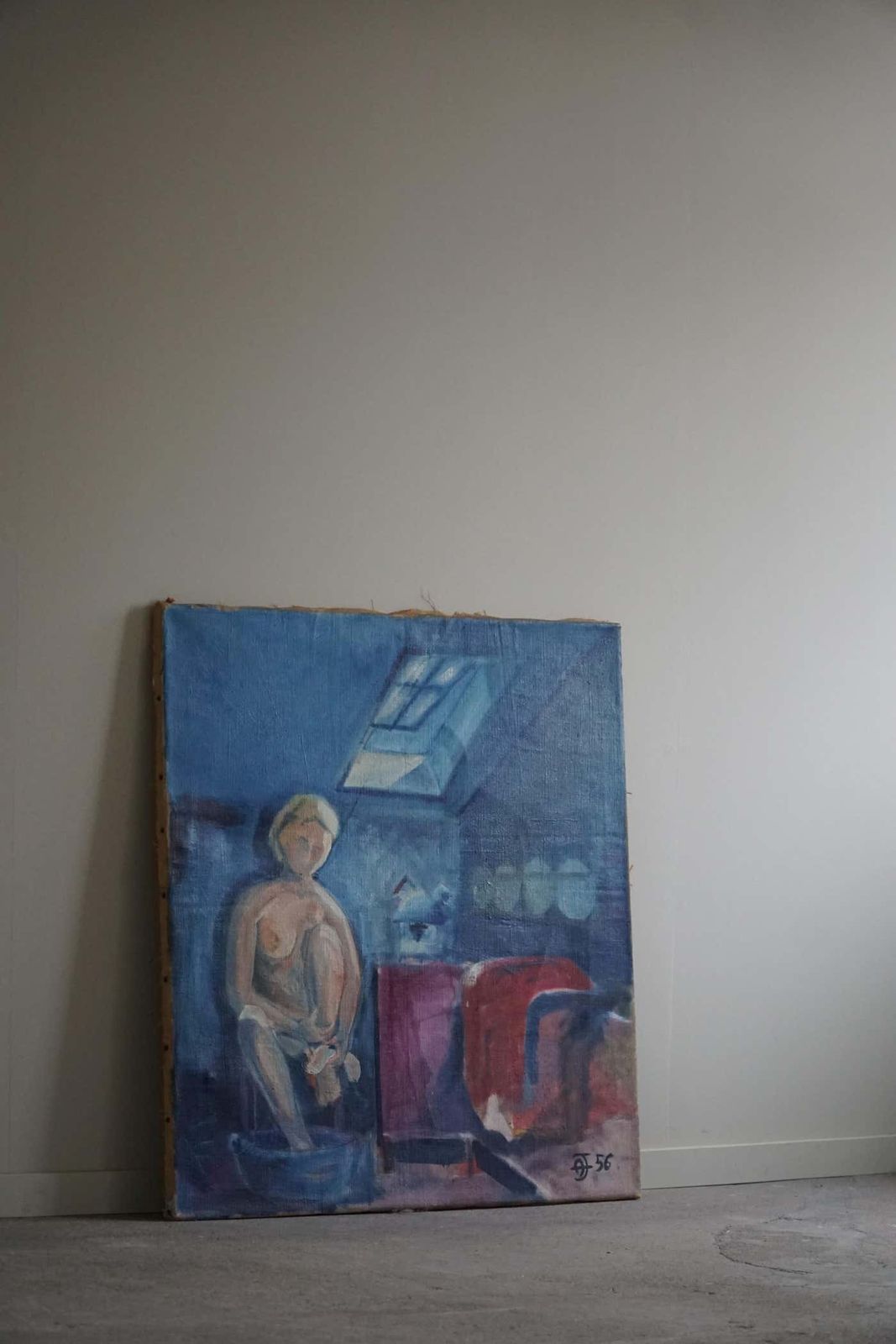 690.0 Large Oil On Canvas Painting, Unknown Artist, 1956, Danish Mid Century photo