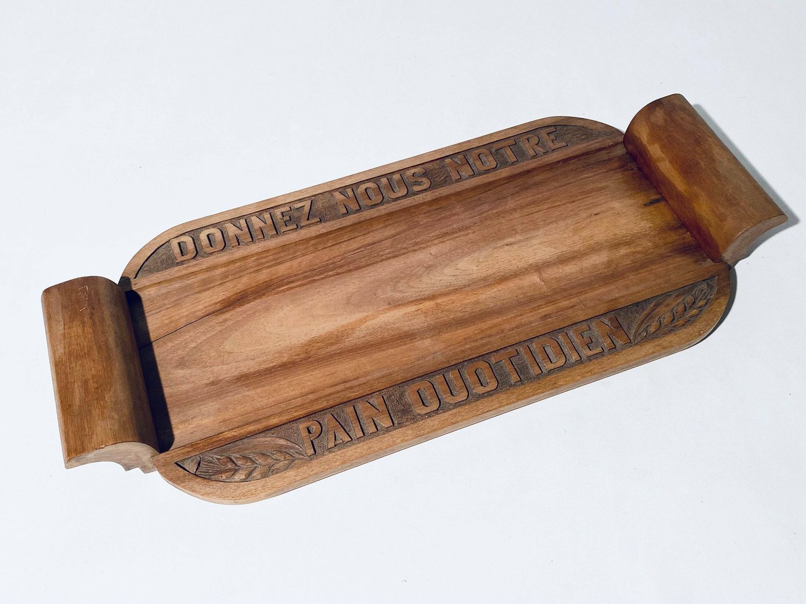 Antique French Wooden Bread Board "Give Us Our Daily Bread" / Vintage Kitchen Decor
