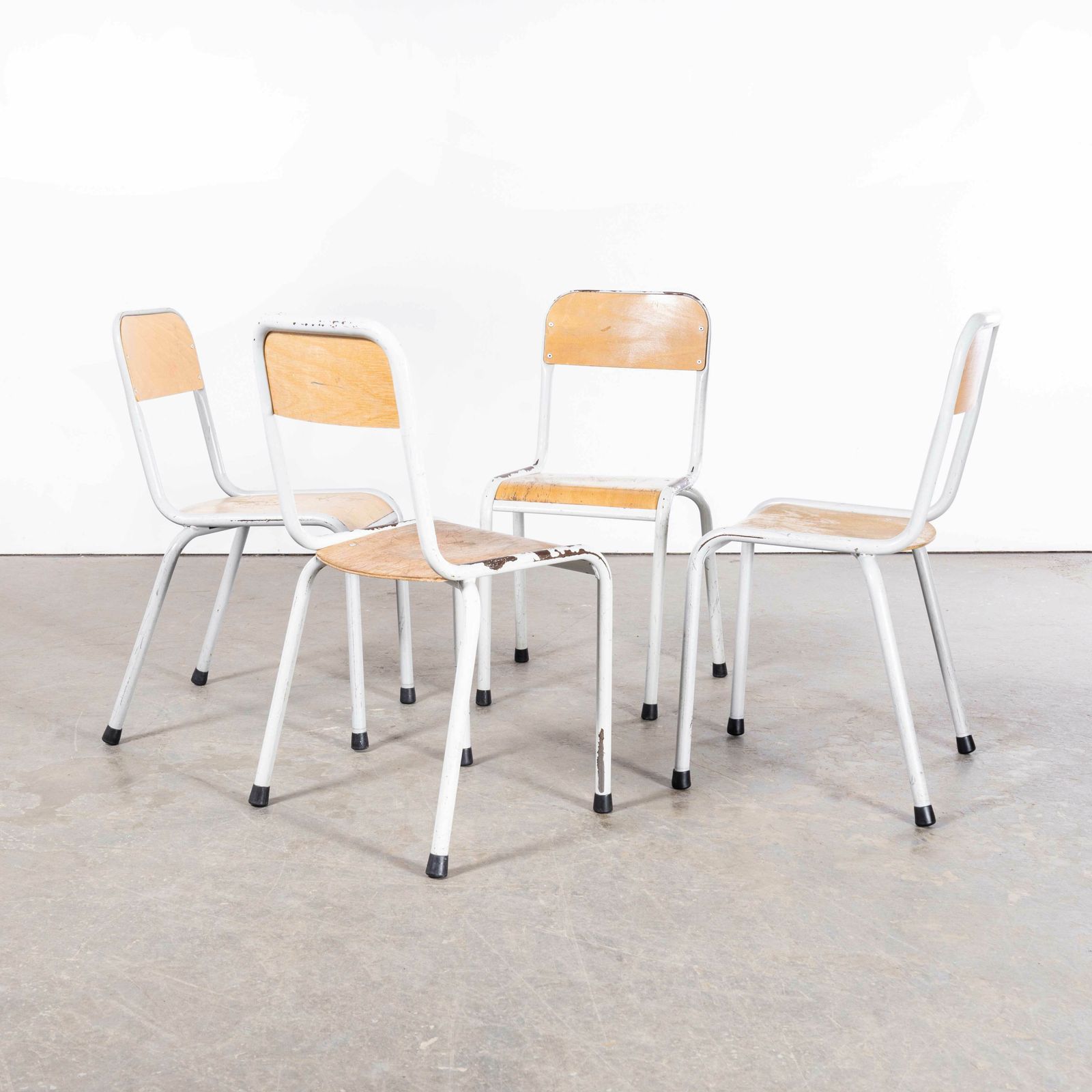 1950’s French Mullca D Back Light Grey Dining Chairs – Set Of Four photo for sale