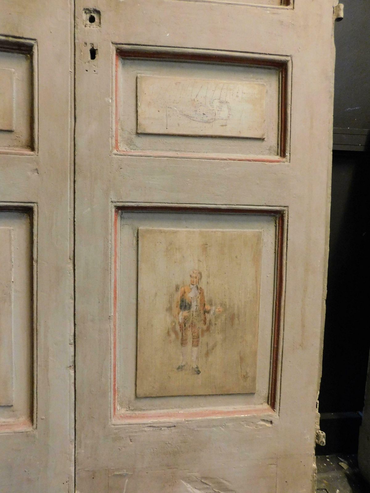 Set Of 2 Lacquered And Painted Double Doors With Figures, Italy photo vintage