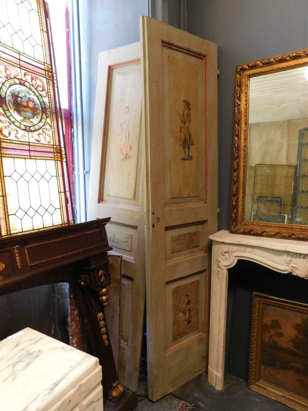 photo for sale Set Of 2 Lacquered And Painted Double Doors With Figures, Italy