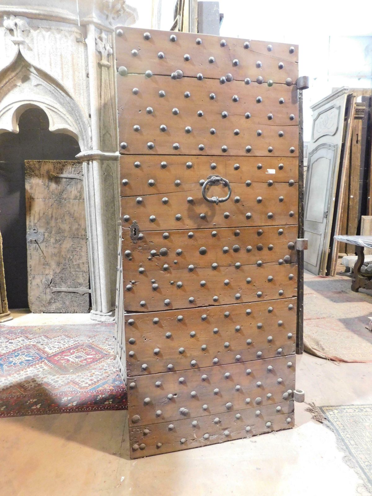 Old Rustic Entrance Door In Walnut With Nails, From Northern Italy photo furniture