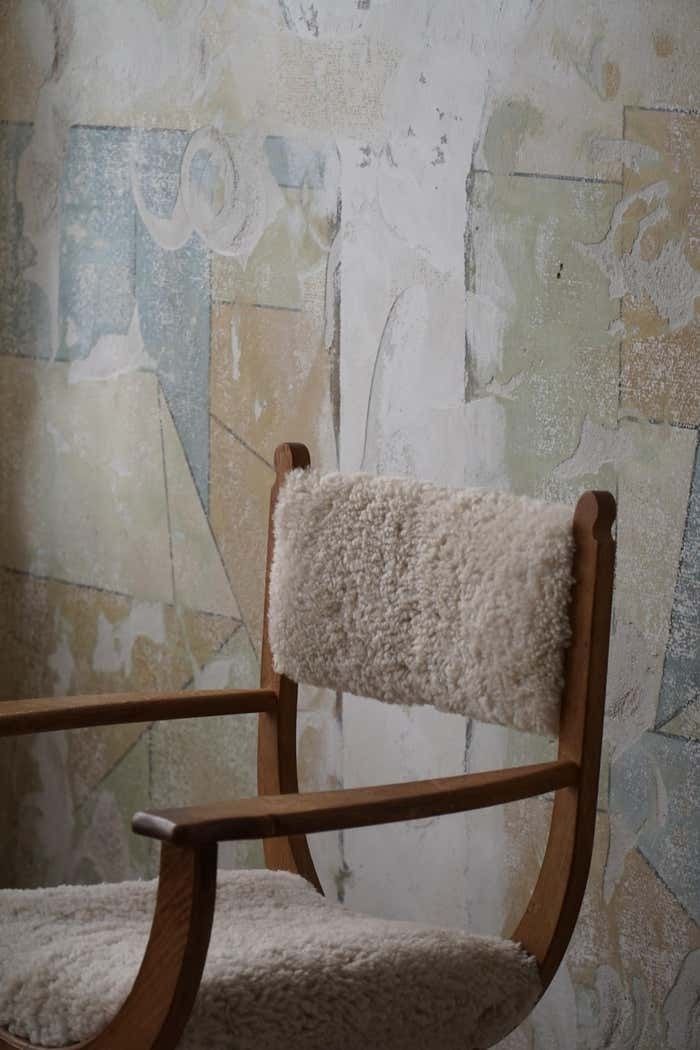 Henning Kjærnulf, Danish Modern, Armchair In Oak And Lambswool, 1960s photo vintage
