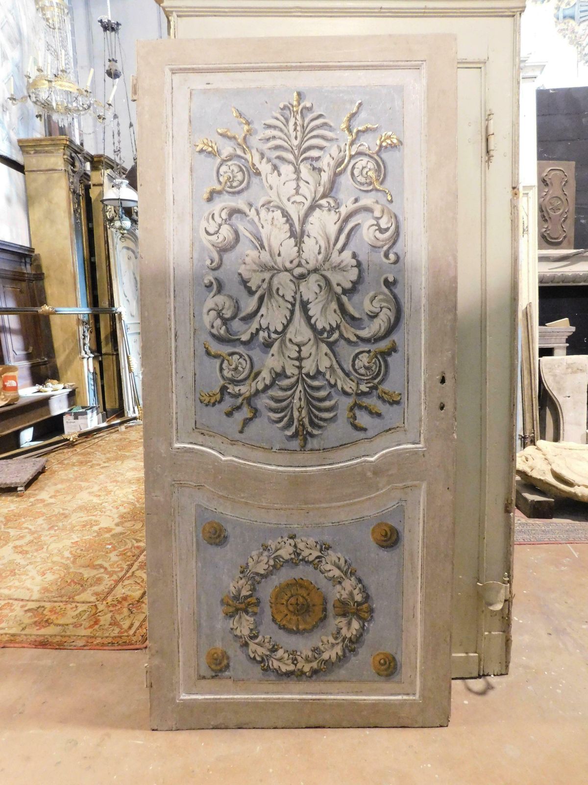 photo furniture Lacquered And Painted Door With Baroque Motifs, Blue And Gray, Italy
