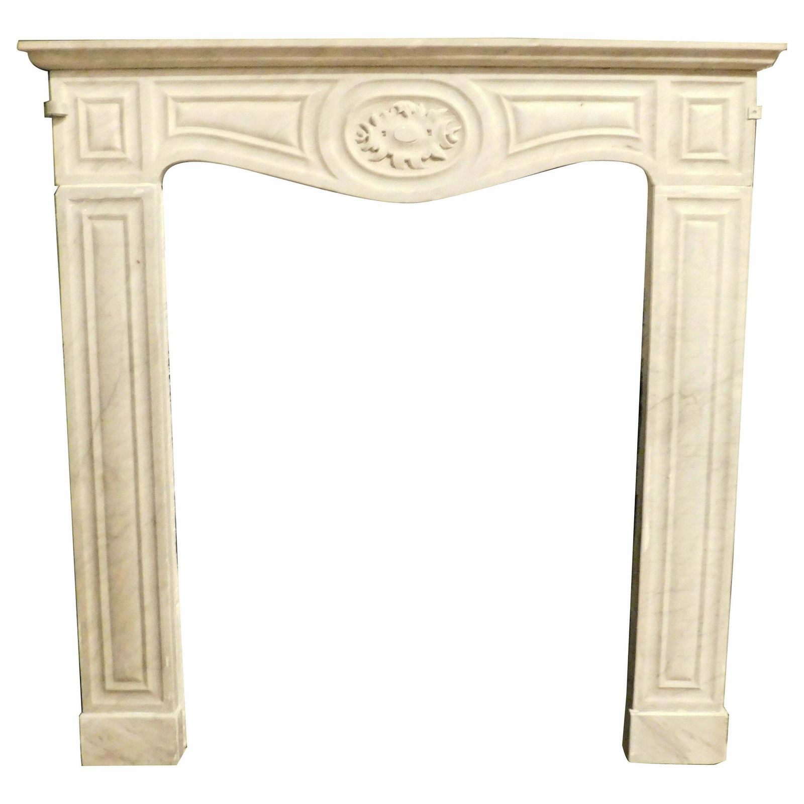 Fireplace Mantle Thin Frame, Carved In White Carrara Marble, Italy