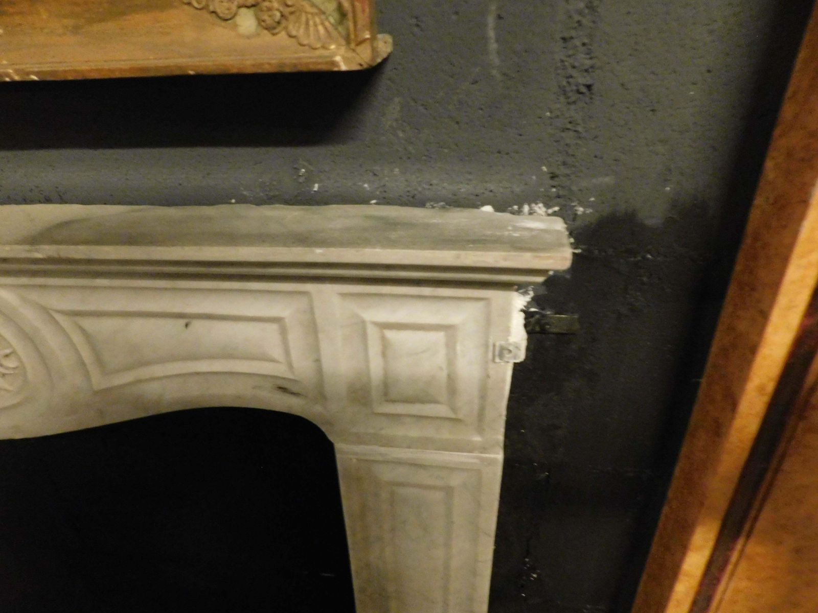 Home Fixtures Fireplace Mantle Thin Frame, Carved In White Carrara Marble, Italy photo