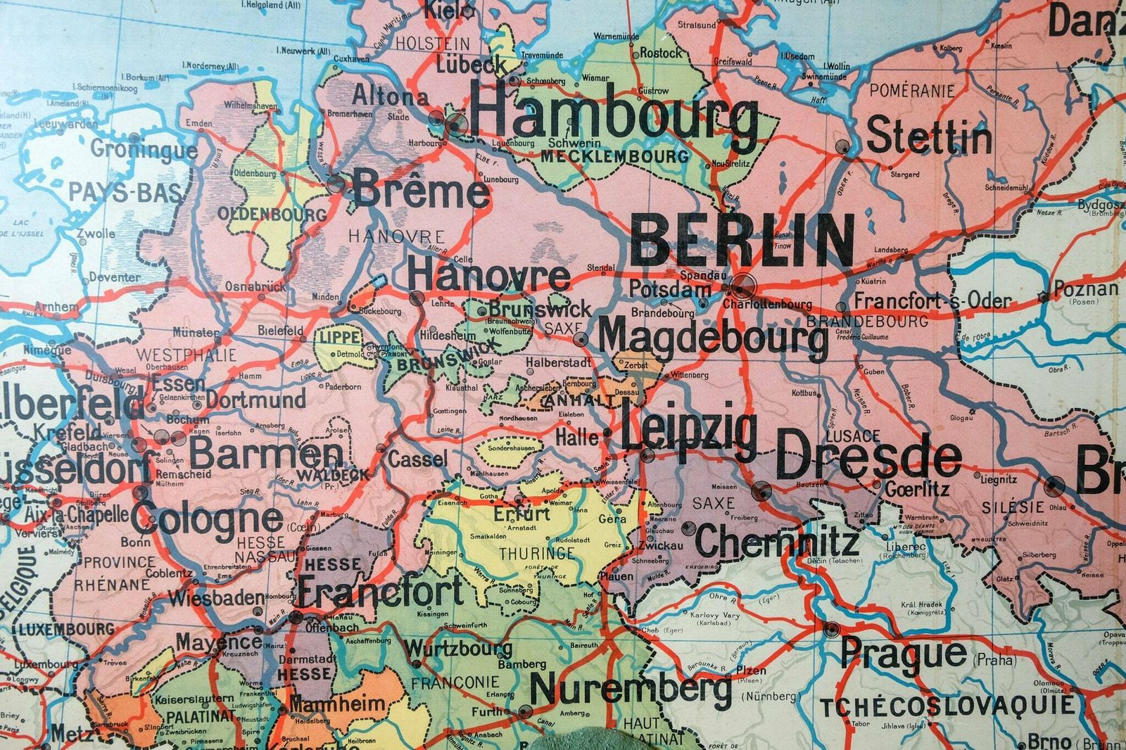 Original Mid Century Large Vintage French Educational School Wall Chart Germany Map Deutschland Vidal Lablache photo for sale