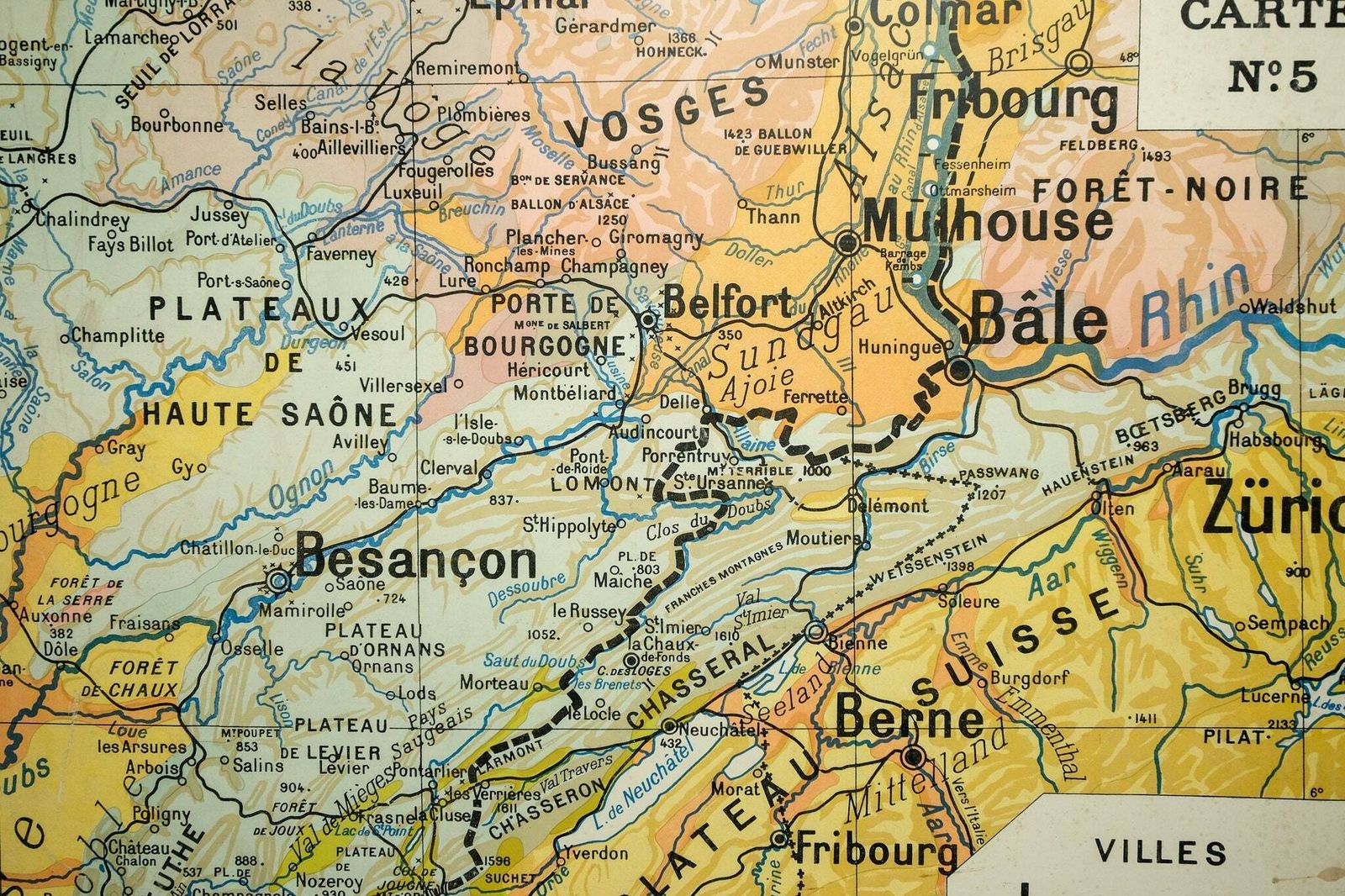 Original 1950s Large Vintage French Educational School Wall Chart Jura Double Sided Map Beautiful Rare Paul Kaeppelin Lyon Geneva Grenoble photo 256.0