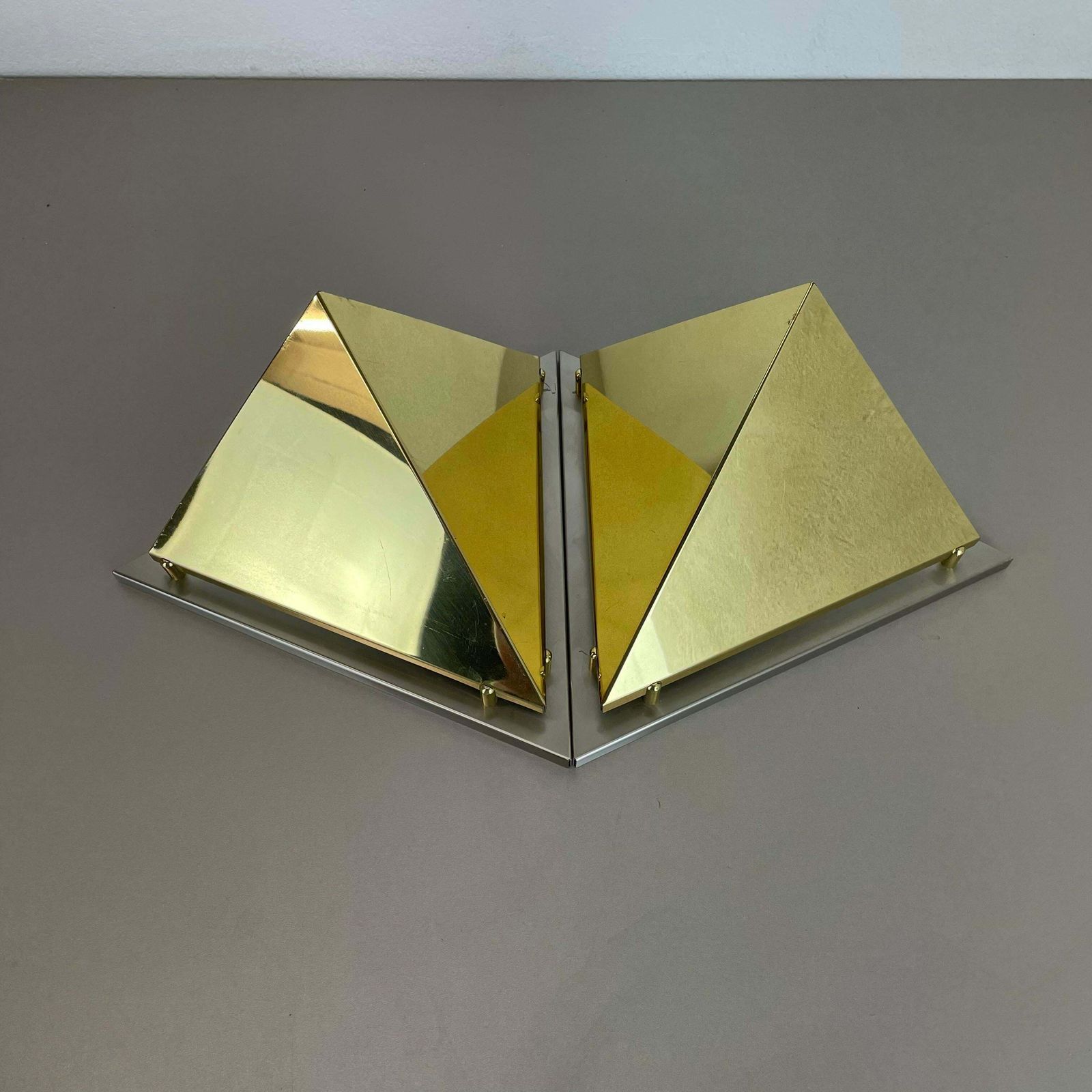 Set Of 2 Brass Sciolari Style Wall Light Sconces Bankamp Leuchten, Germany, 1980 photo for sale