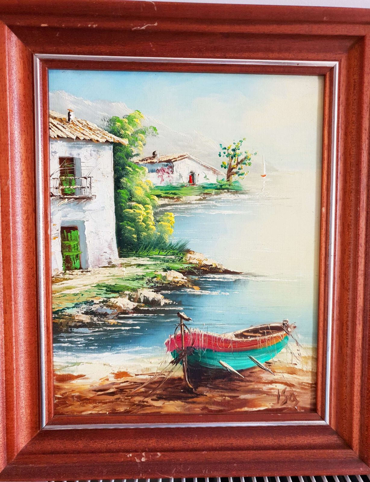 Pair Of Wood Framed Oil On Canvas Paintings Of Mediterranean Fishing Boat Scenes
