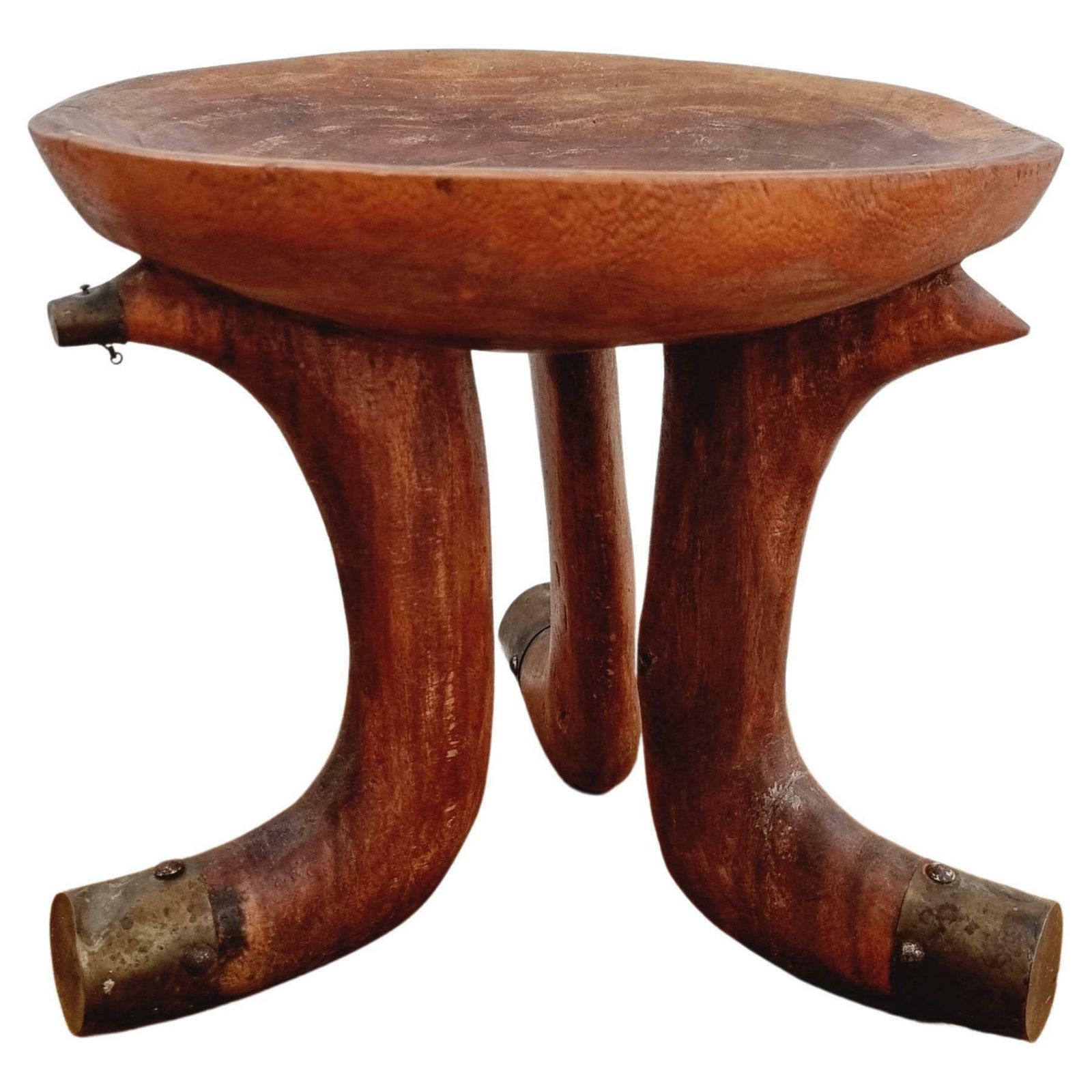 Tribal Stool With Brass Details, Southern Ethiopia, Early 20th Century