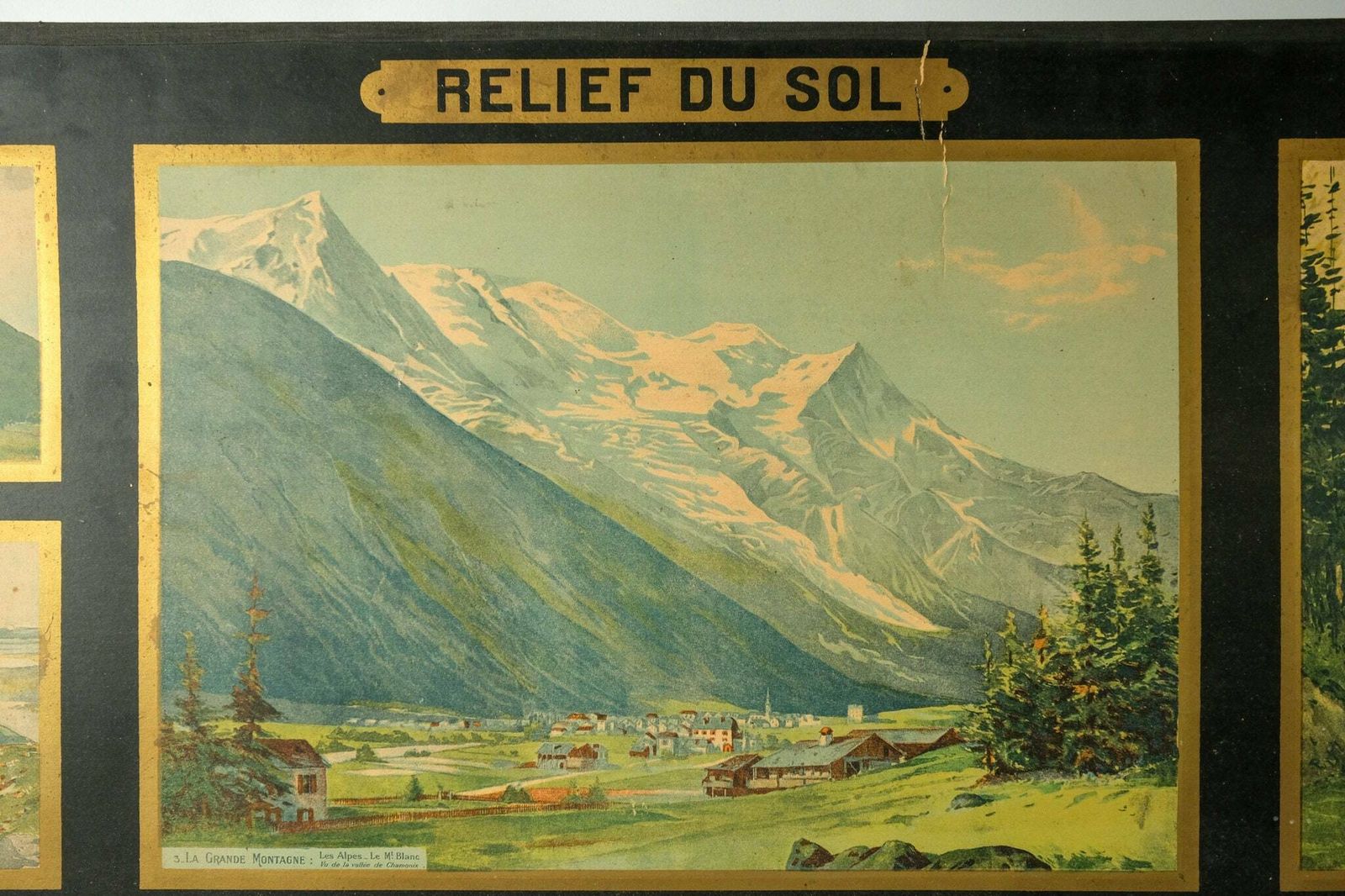 Original Mid Century Large Vintage French Educational School Wall Chart Physical Geography Relief Decorative Mountains Armand Colin photo for sale
