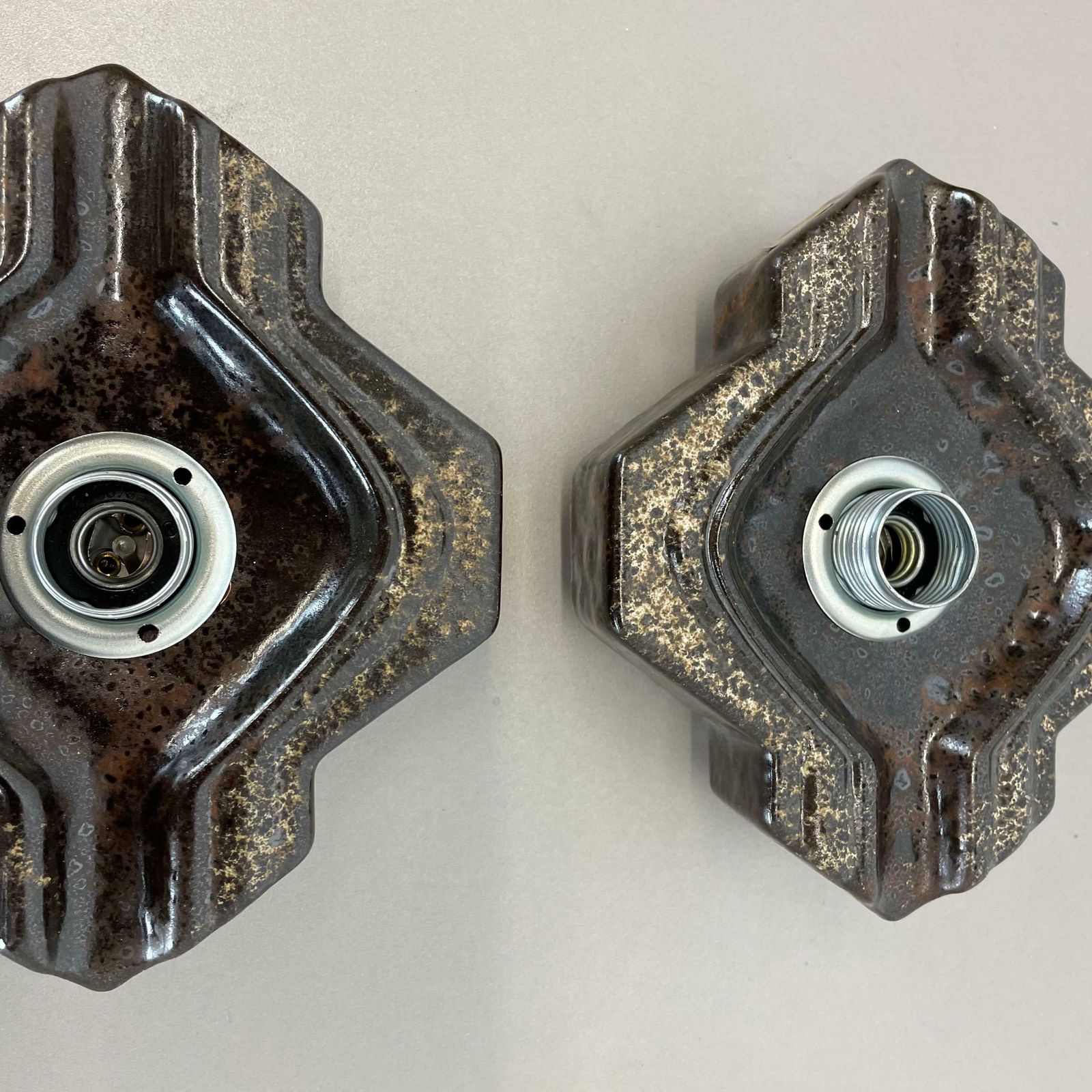 Set Of Two Brown Beige Ceramic Fat Lava Wall Lights By Pan Ceramics Germany 1970 photo buy