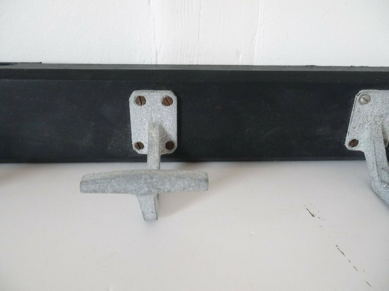 French Wooden Black Coat Rack Farmhouse Primitive Paint Extra Long photo vintage
