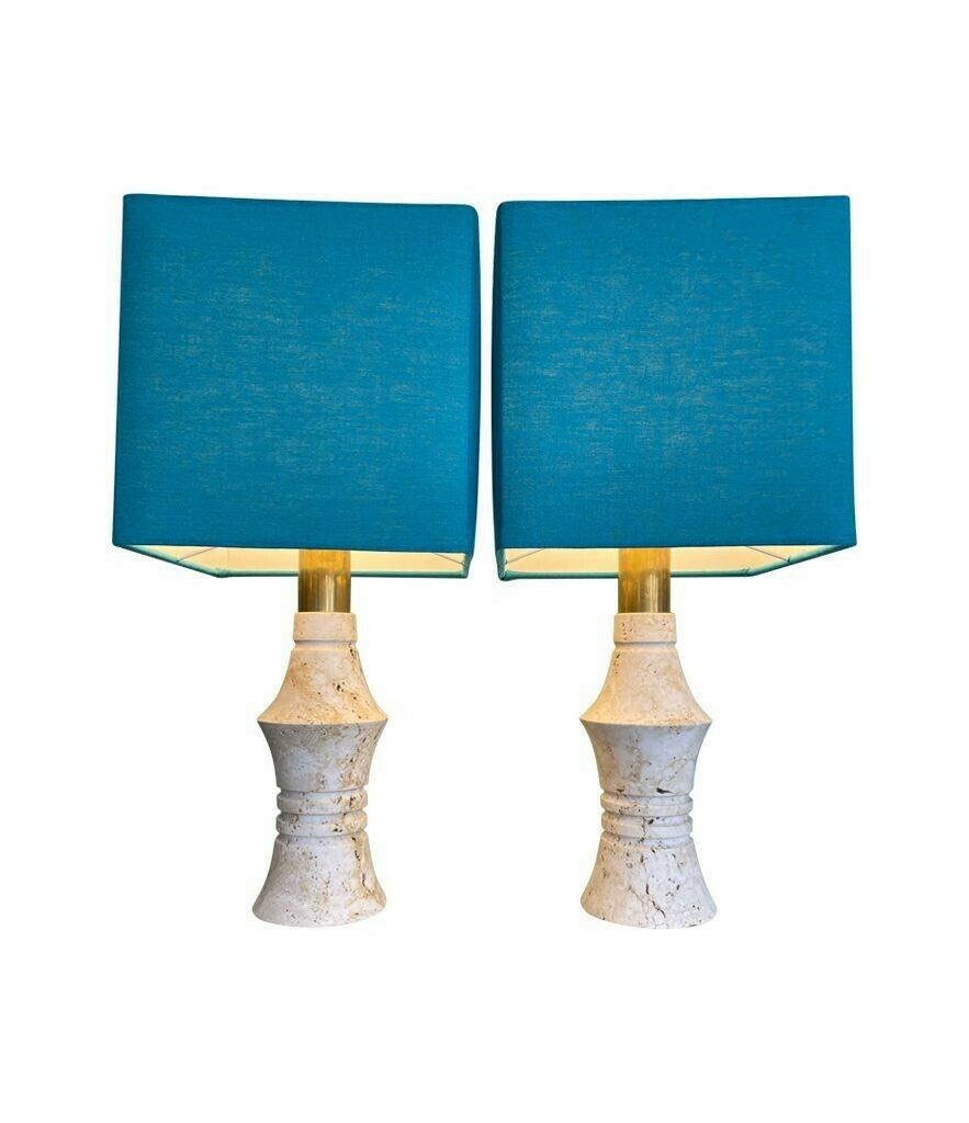 A Pair Of 1970s Sculptural Shaped Travertine Lamps By Fratelli Mannelli photo vintage
