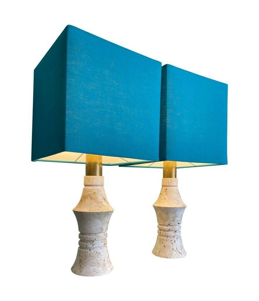 photo for sale A Pair Of 1970s Sculptural Shaped Travertine Lamps By Fratelli Mannelli