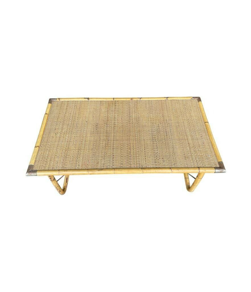 photo for sale An Italian 1970s Folding Bamboo Coffee Table By Del Vera With Brass Corners