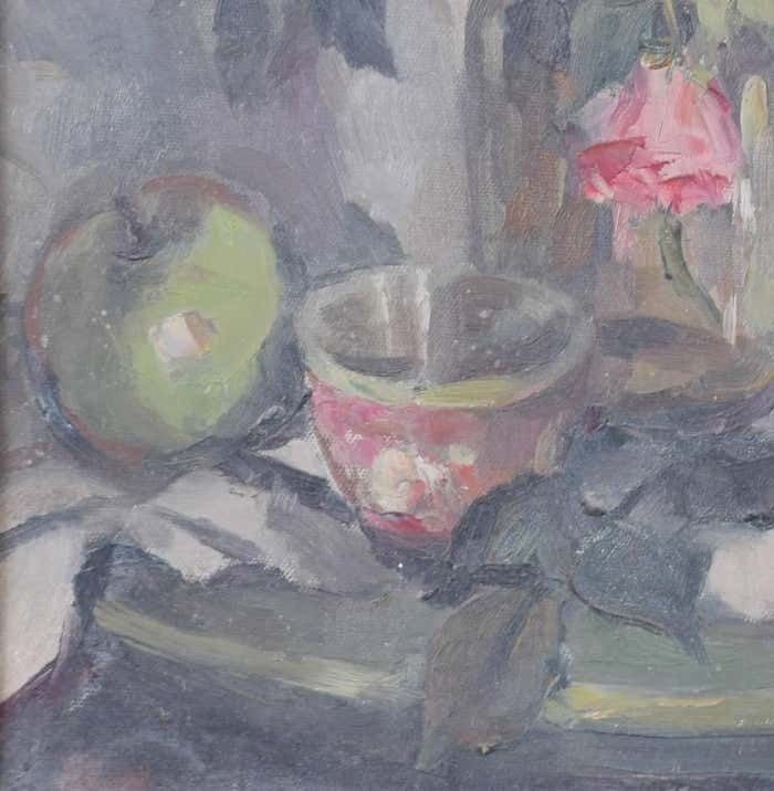 Angela Stones Still Life With Pink Roses Mid 20th Century Oil Painting By Angela Stones Mid Twentieth Century photo Art