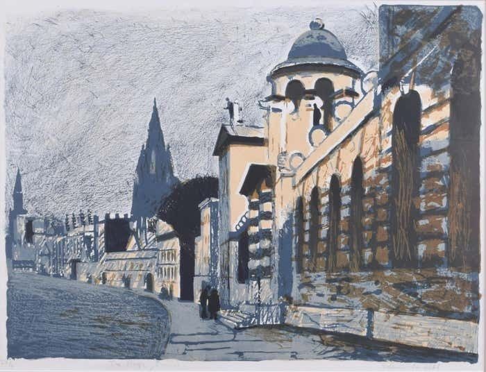 Edwin La Dell The High Street, Oxford With Queen's College Lithograph By Edwin La Dell