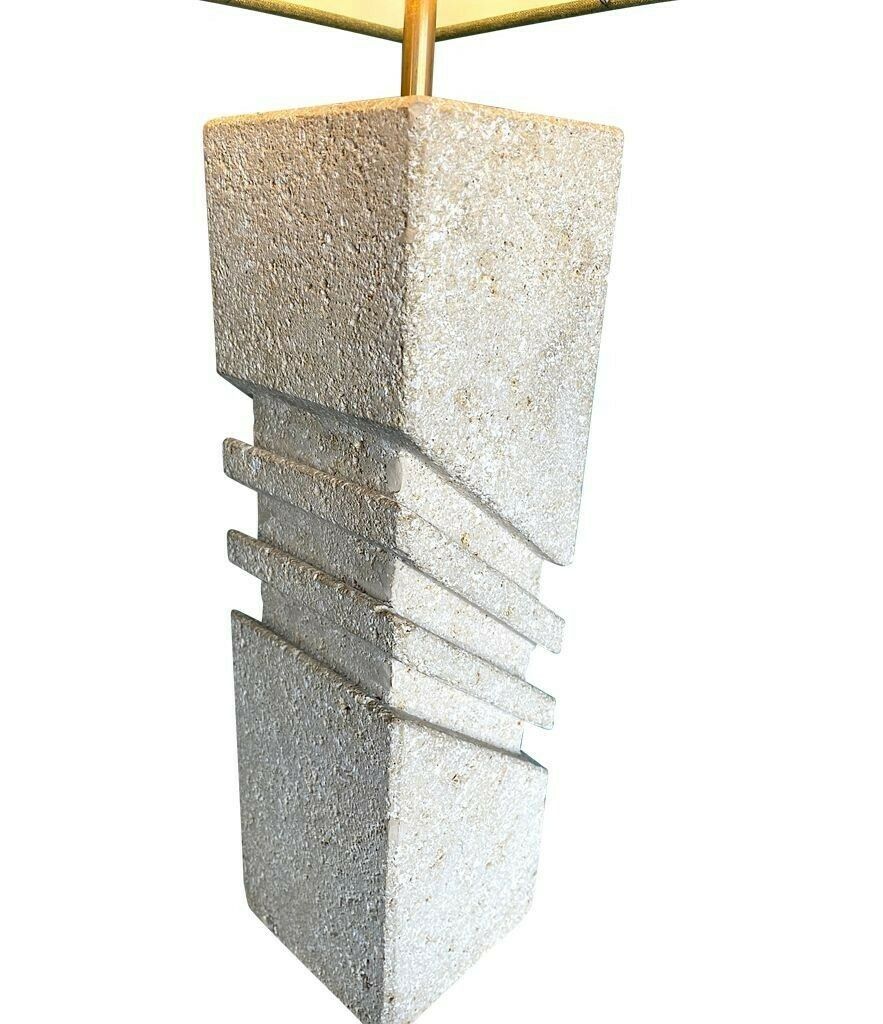 A Large Italian 1970s Sculptural Stone Lamp With New Bespoke Linen Shade photo 1350.0