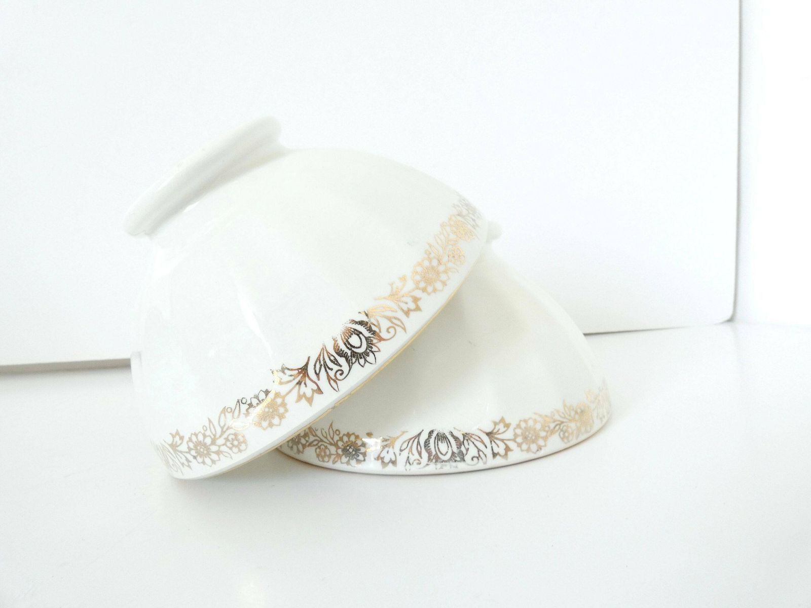 French Cafe Au Lait Bowls 5.5 Inches Diameter Set Of Two (2) Gold Floral Frieze photo furniture