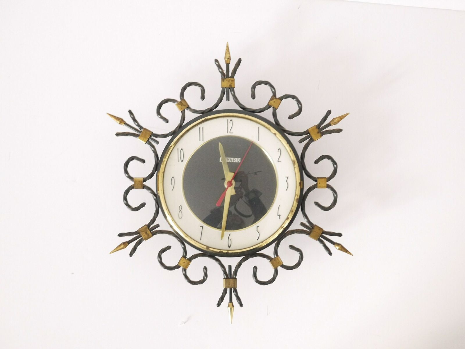 French Vintage Mid Century Modern Wall Metal And Brass Clock photo furniture