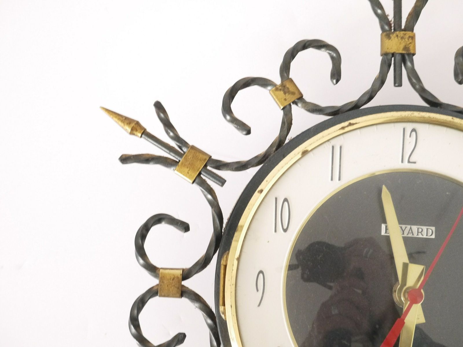 French Vintage Mid Century Modern Wall Metal And Brass Clock photo Home Decor