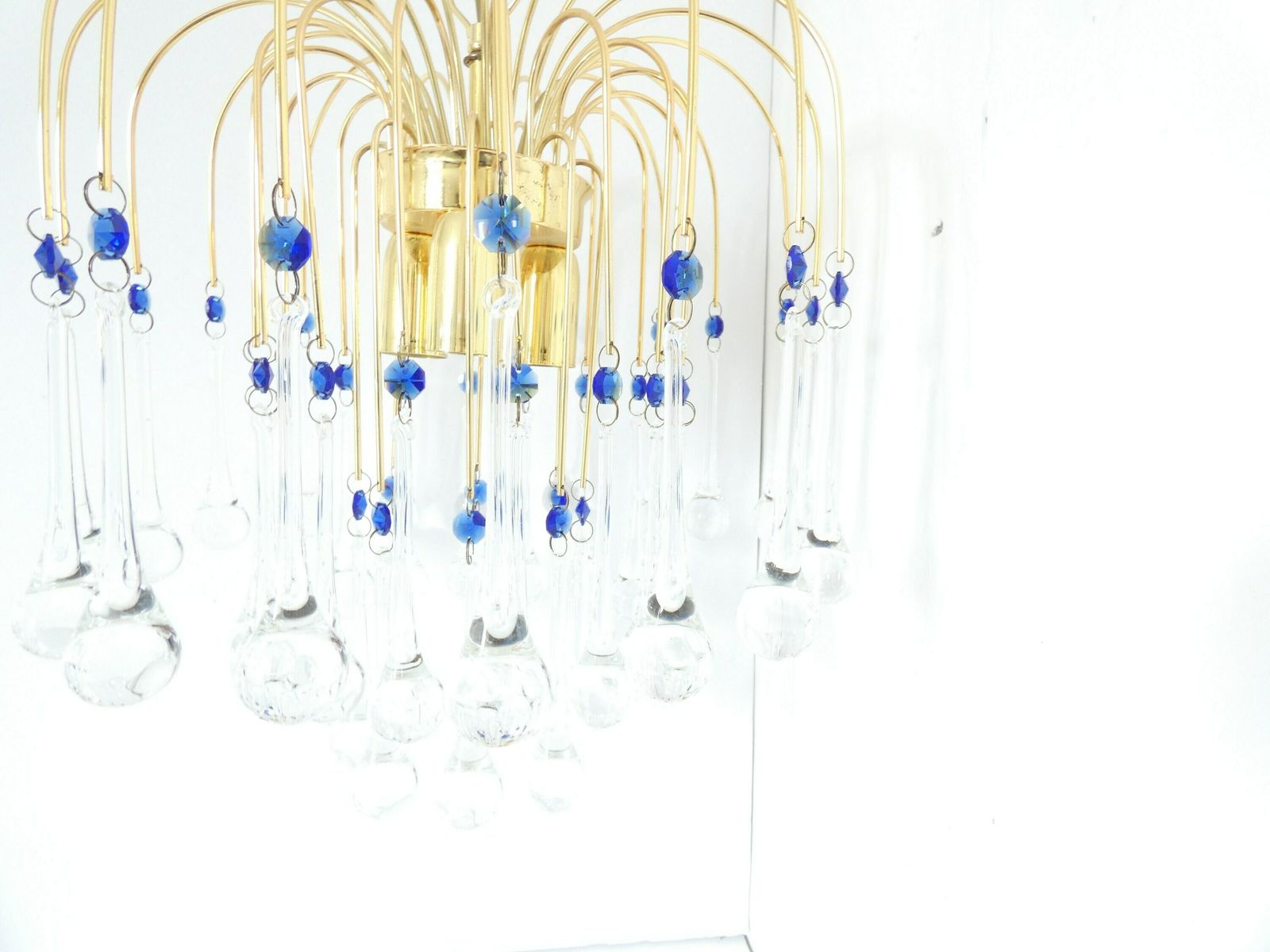 French Vintage Chandelier Pendent Waterfall Raindrop Clear Drops Murano Italian photo for sale