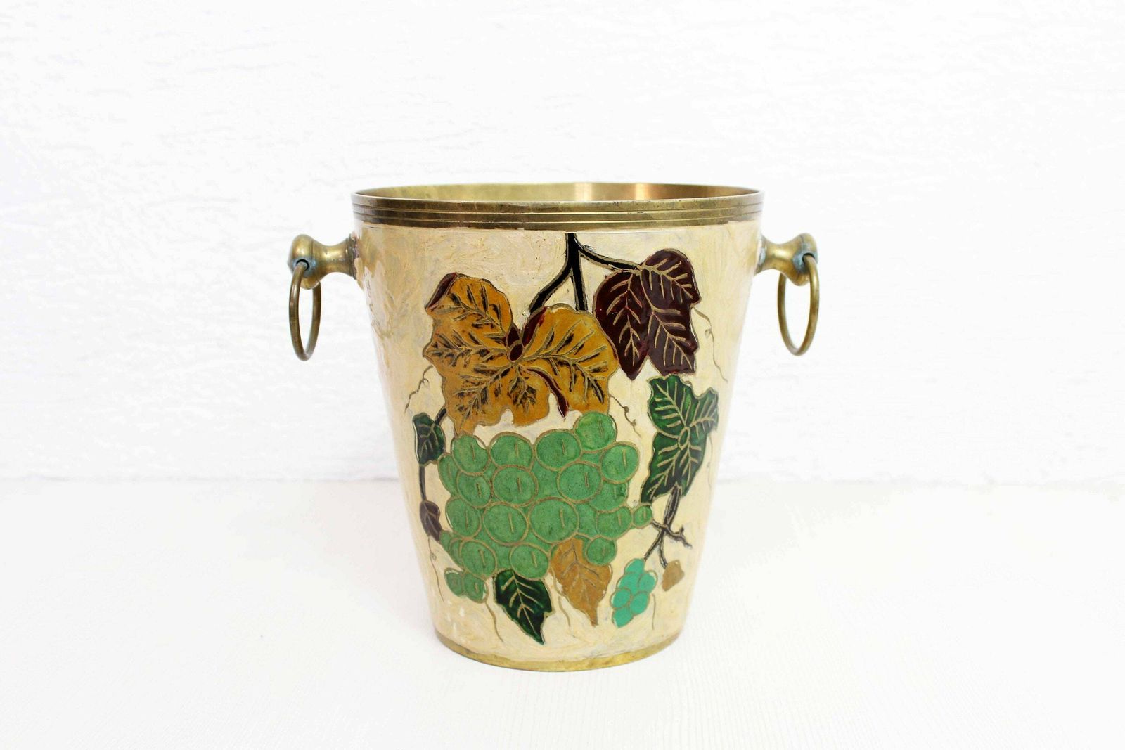 Brass Ice Bucket With Cloisonné Enamel Decoration, France 1960