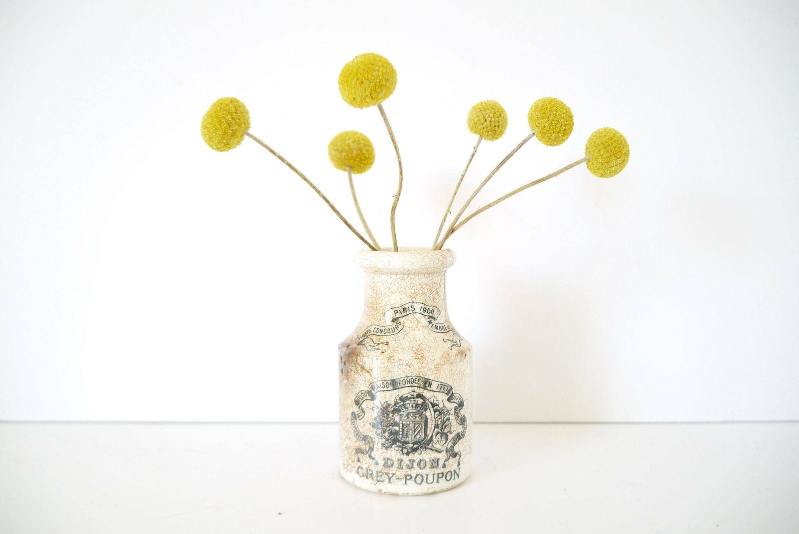 Antique French Gray Poupon White Ironstone Dijon Sarreguemines Mustard Pot Dijon Mustard Jar, Gray Poupon Stoneware Pot