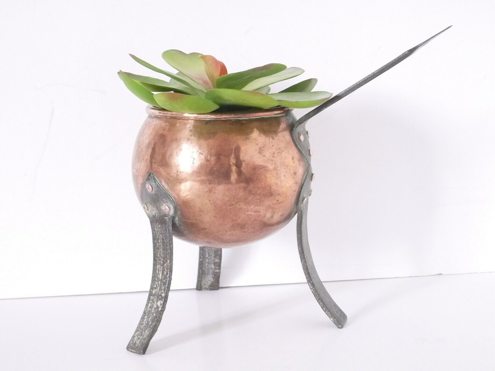 Copper Pot Chafing Dish With Iron Handle Iron Feet With Copper Rivets Fondue Dish photo furniture