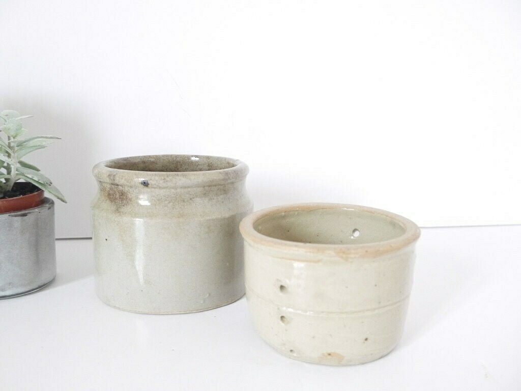Antique French Ironstone Preserve Pots Stoneware Set Of 2 photo for sale