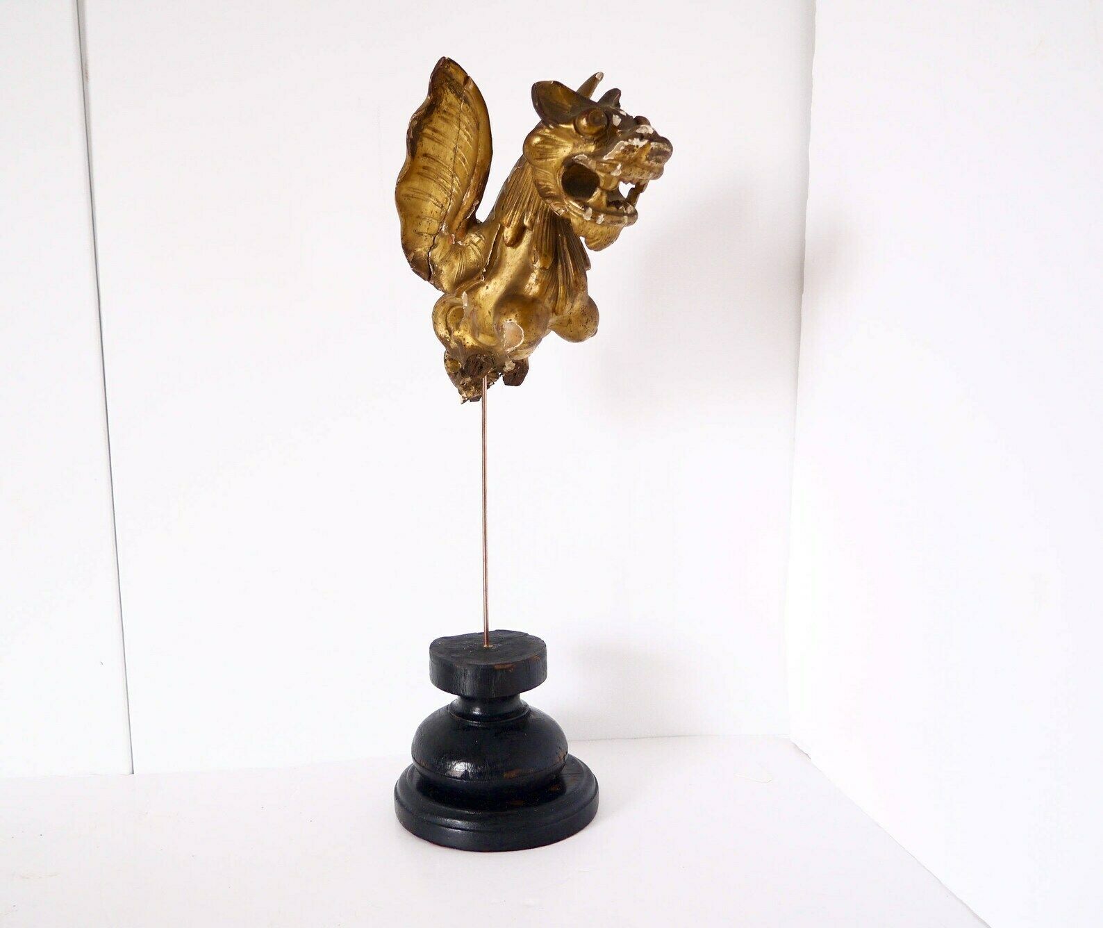 French Antique Wooden Architectural Salvage Sculpture Of A Winged Dragon photo furniture