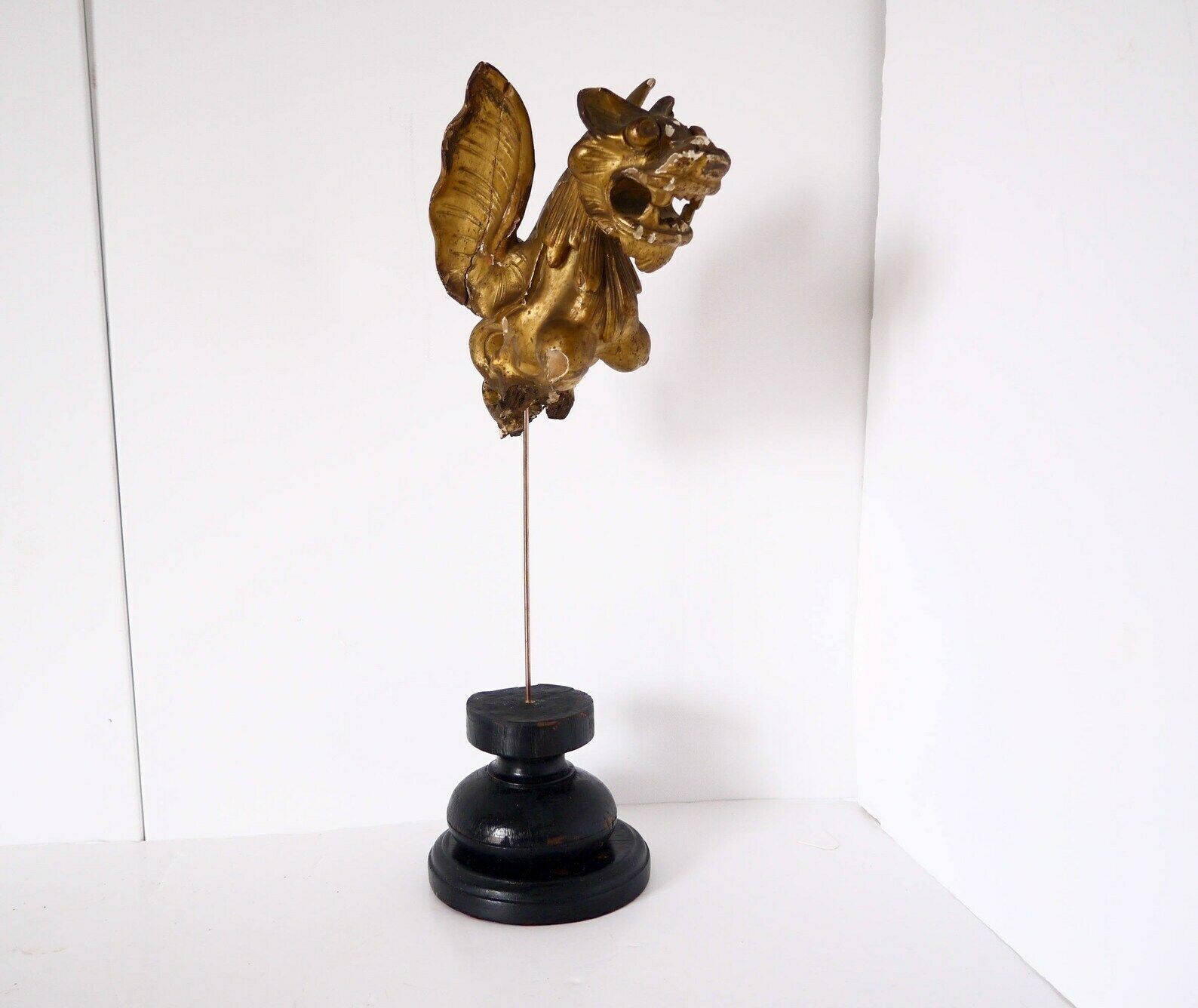 French Antique Wooden Architectural Salvage Sculpture Of A Winged Dragon photo for sale