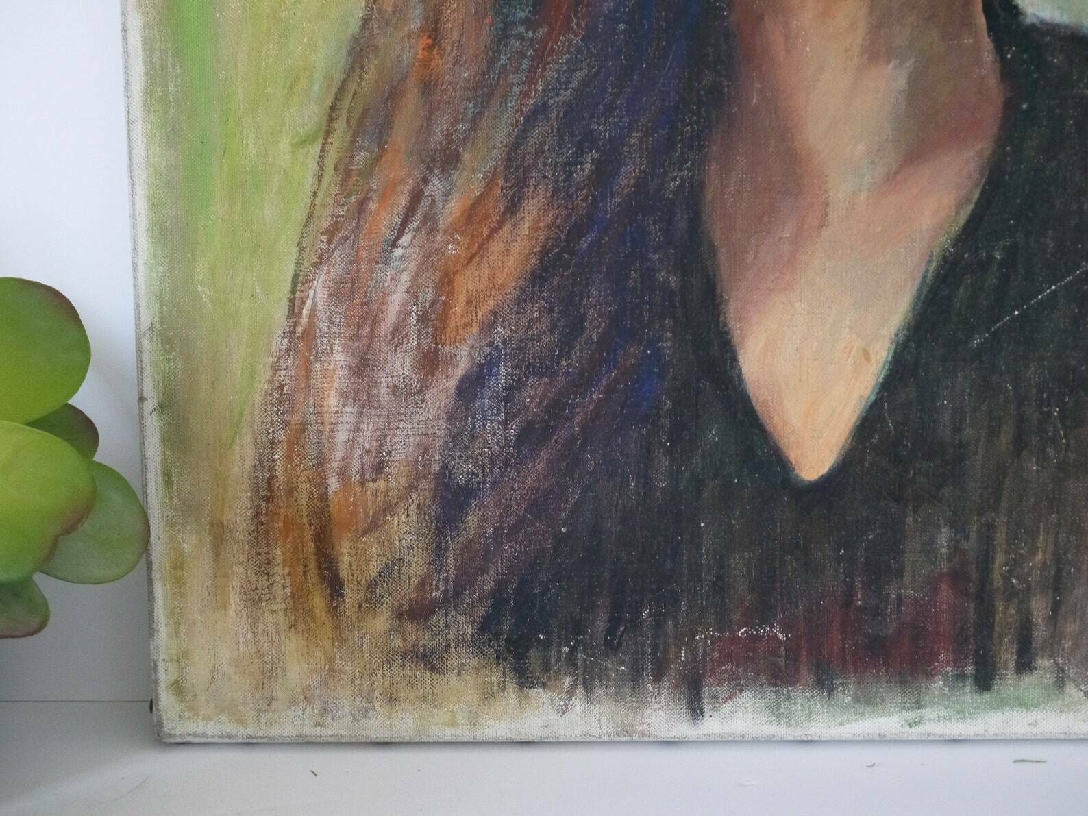 French Vintage Portrait Oil Panting Young Red Haired Women Unframed photo vinterior